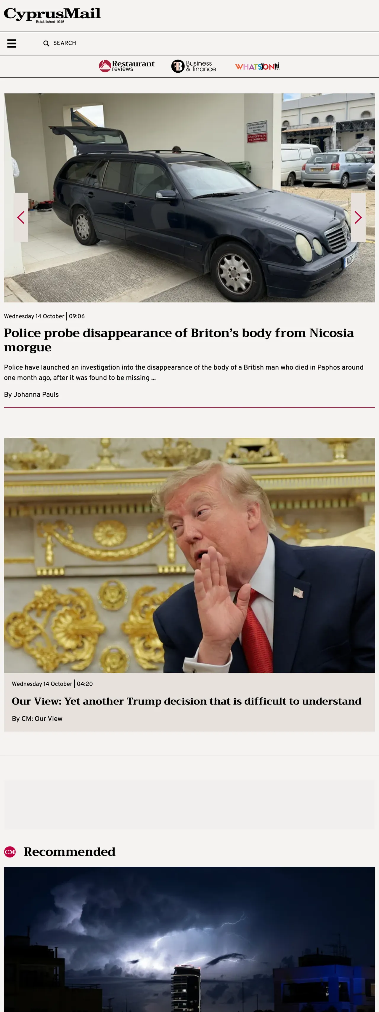 Screenshot of the Cyprus Mail front page