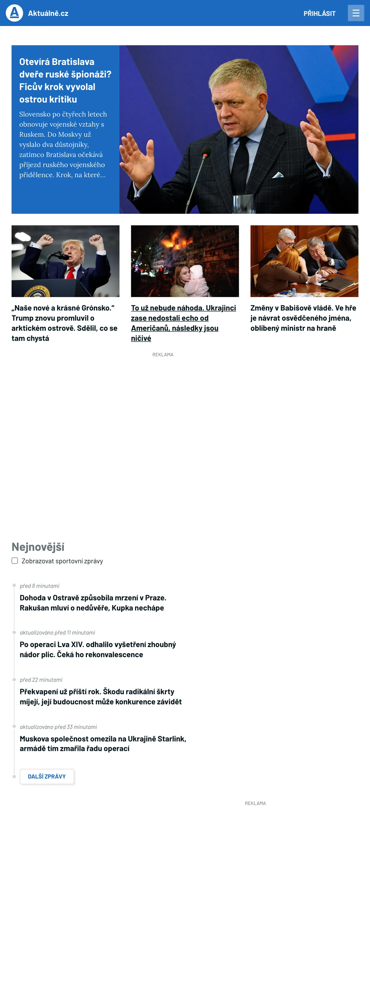 Screenshot of the Aktuálně.cz front page