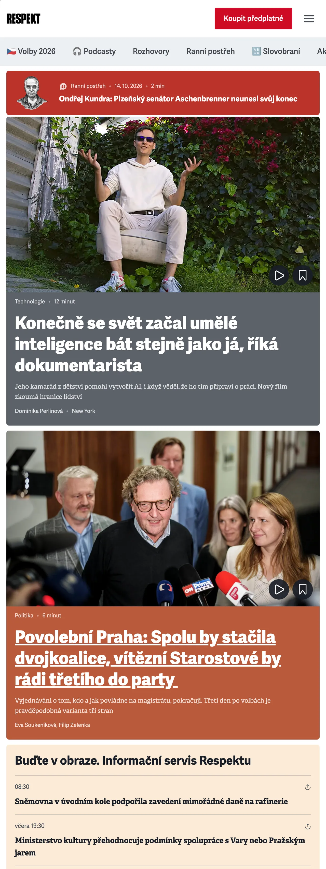 Screenshot of the Respekt front page