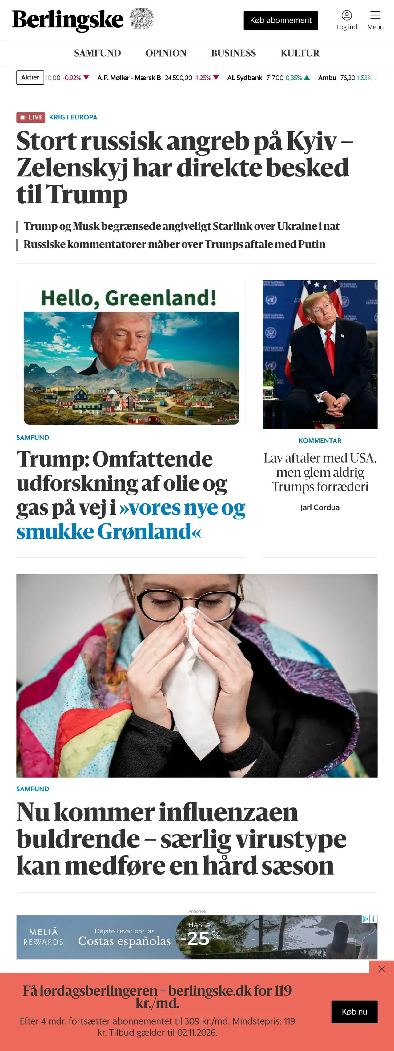 Screenshot of the Berlingske front page