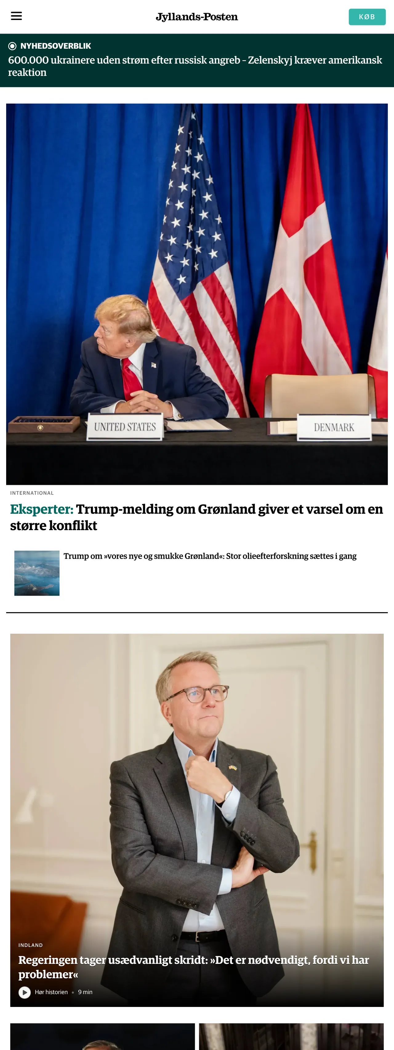 Screenshot of the Jyllands-Posten front page