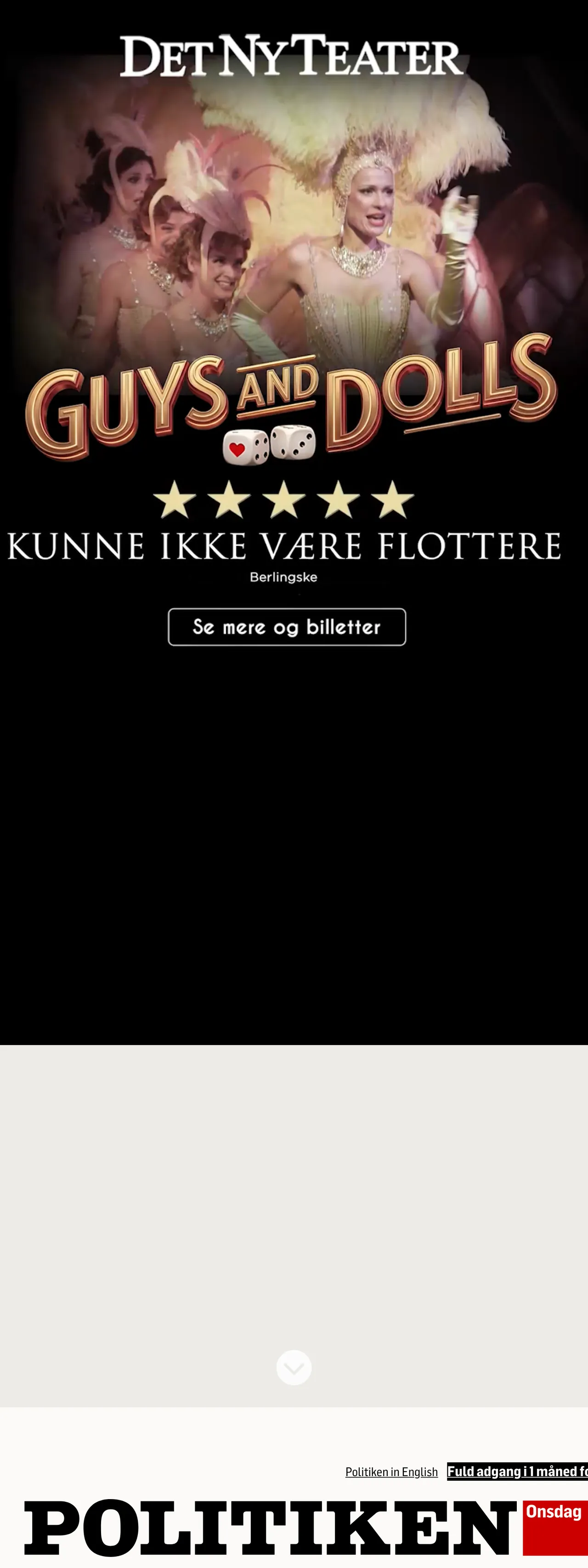 Screenshot of the Politiken front page