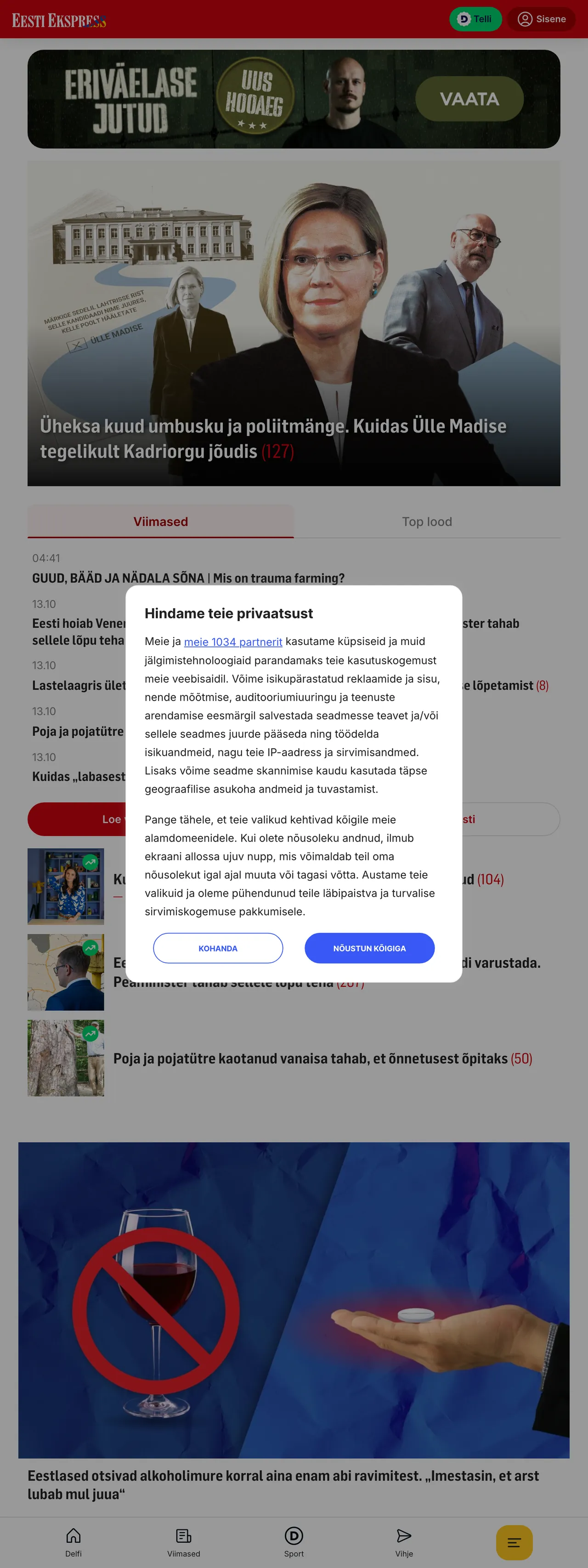 Screenshot of the Eesti Ekspress front page