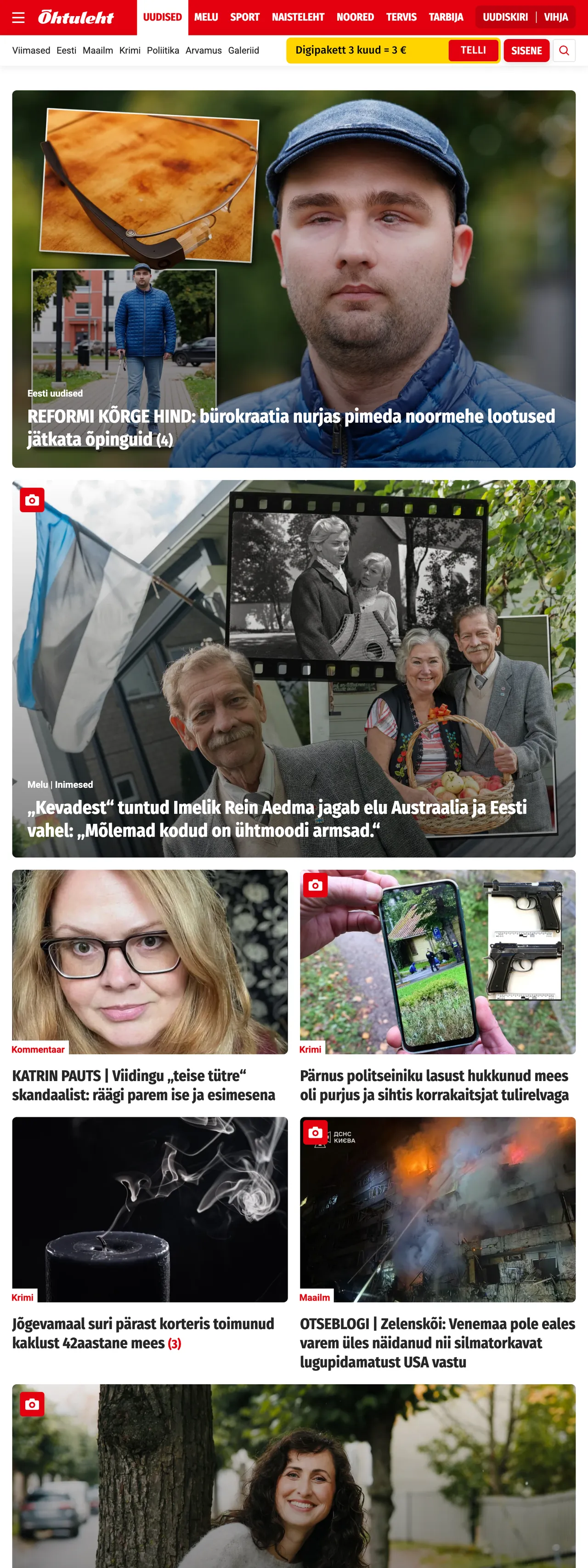 Screenshot of the Õhtuleht front page