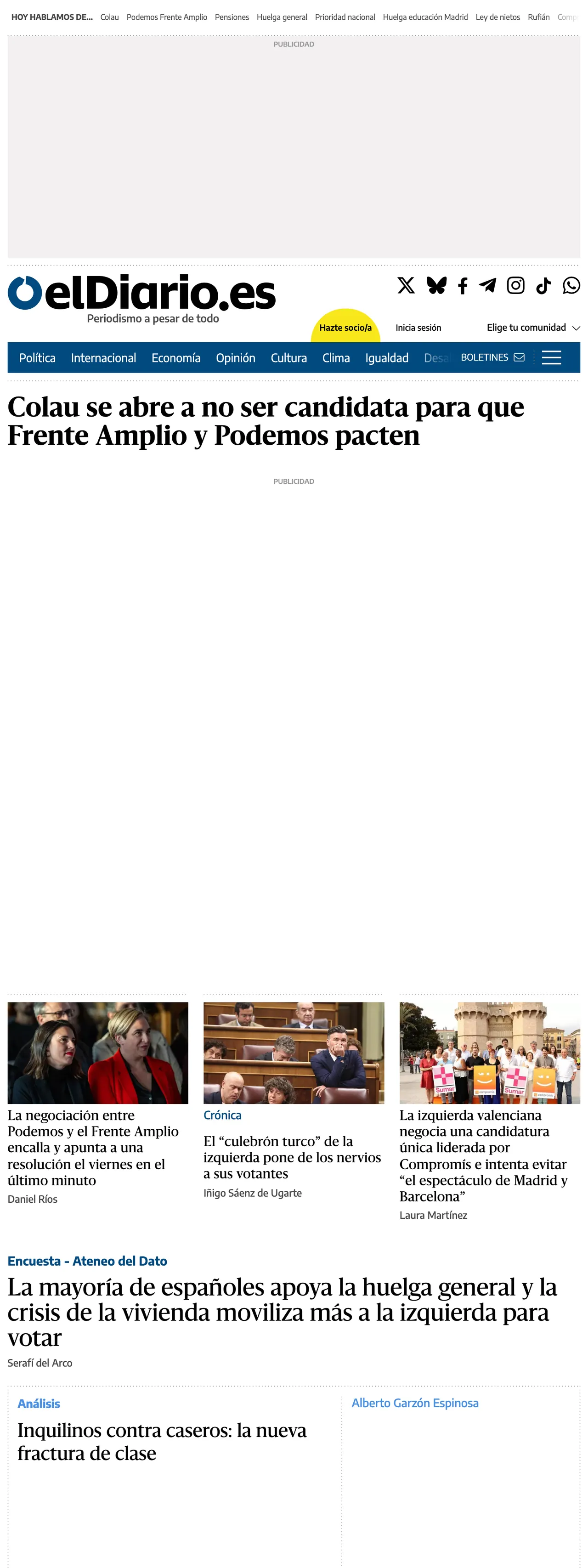 Screenshot of the elDiario.es front page