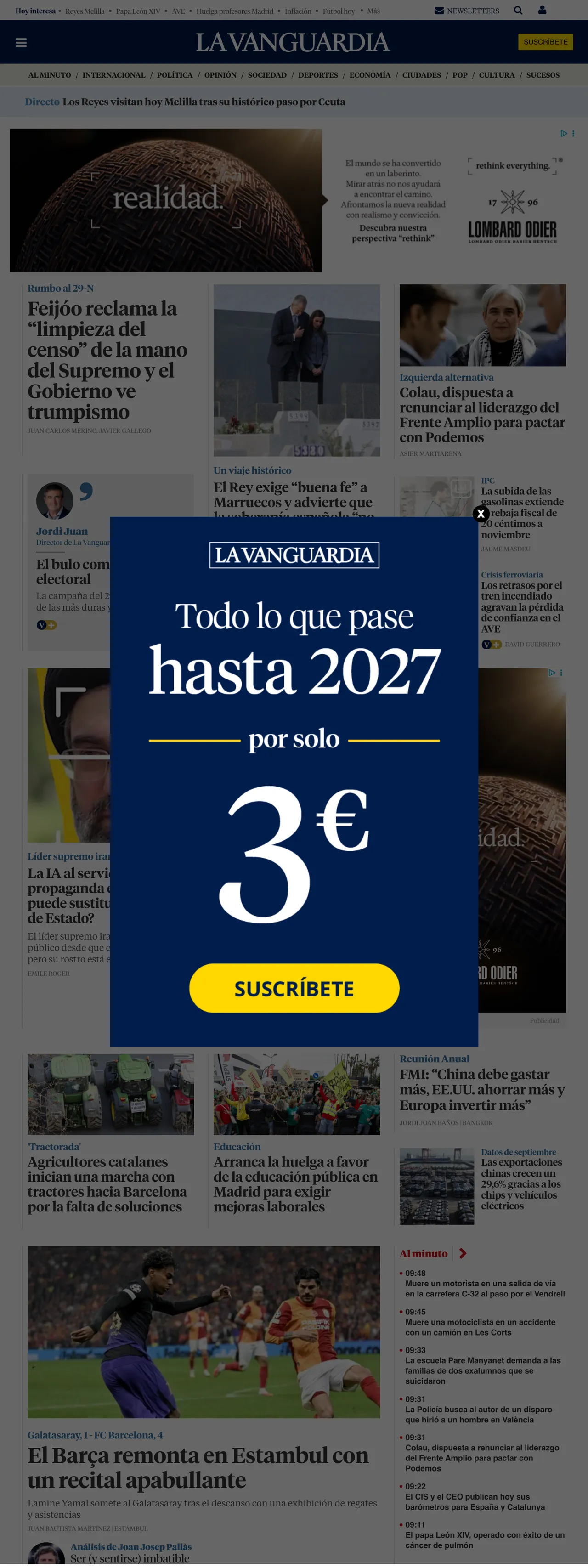 Screenshot of the La Vanguardia front page