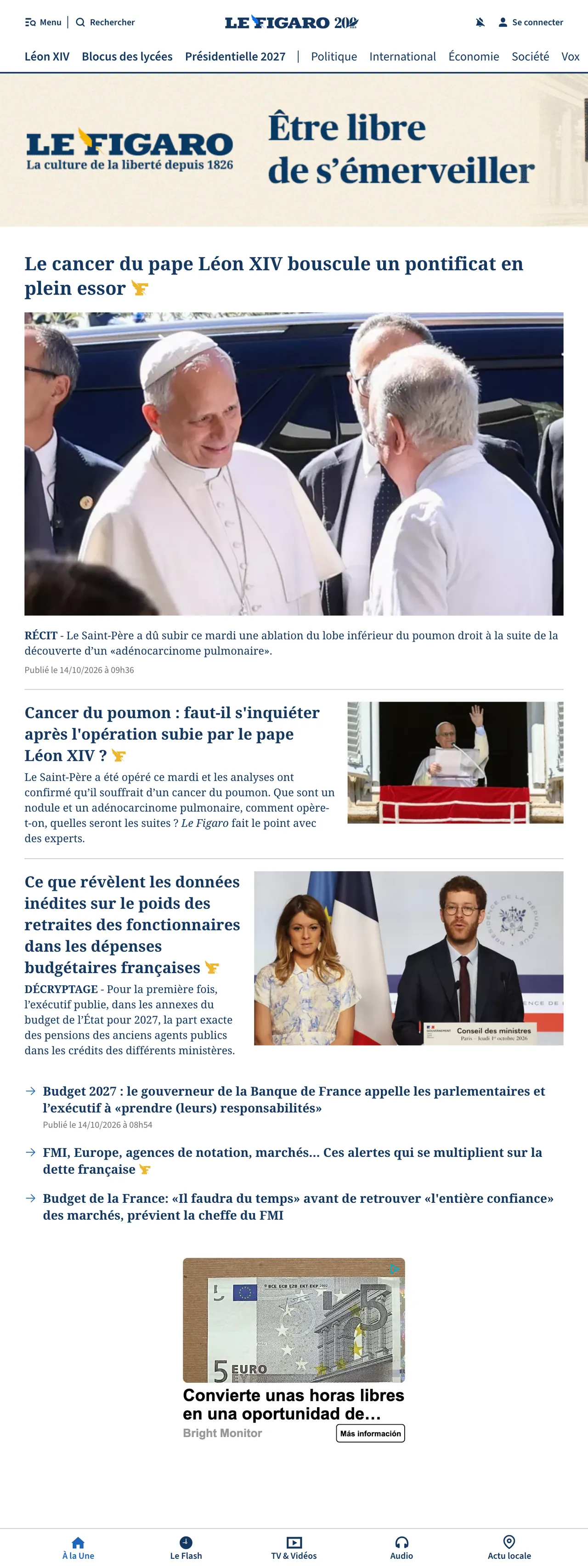 Screenshot of the Le Figaro front page