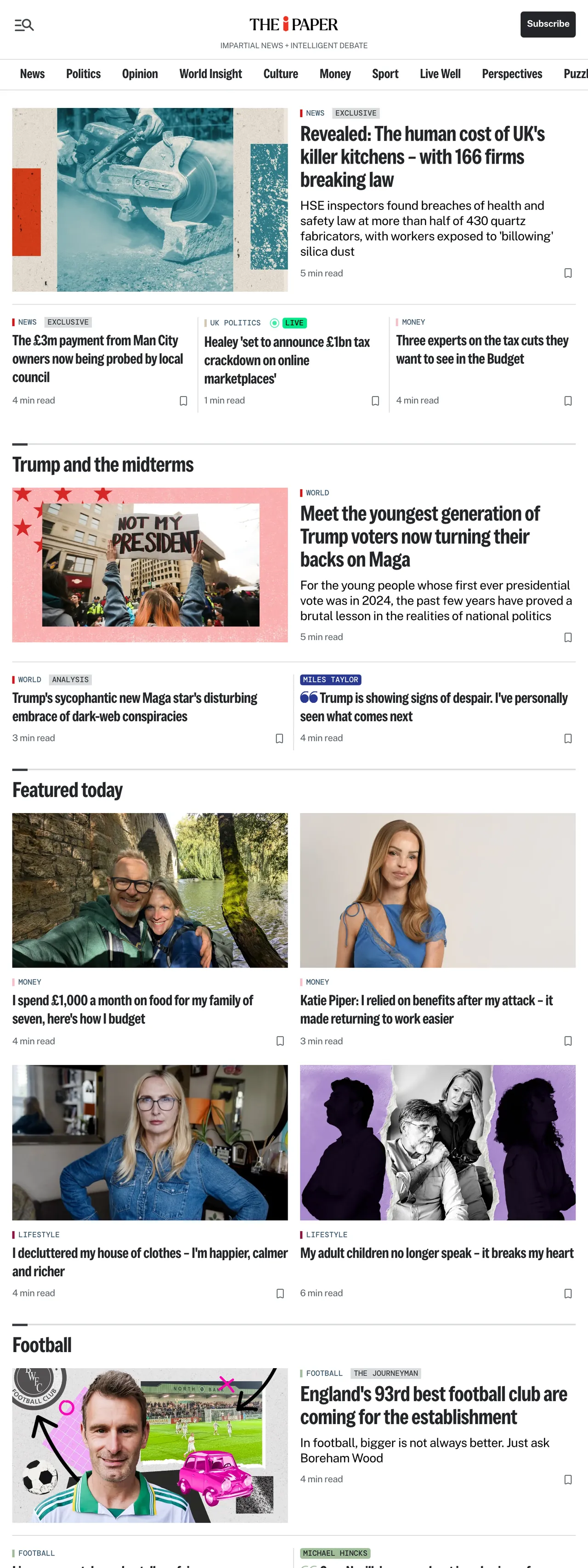 Screenshot of the The i Paper front page