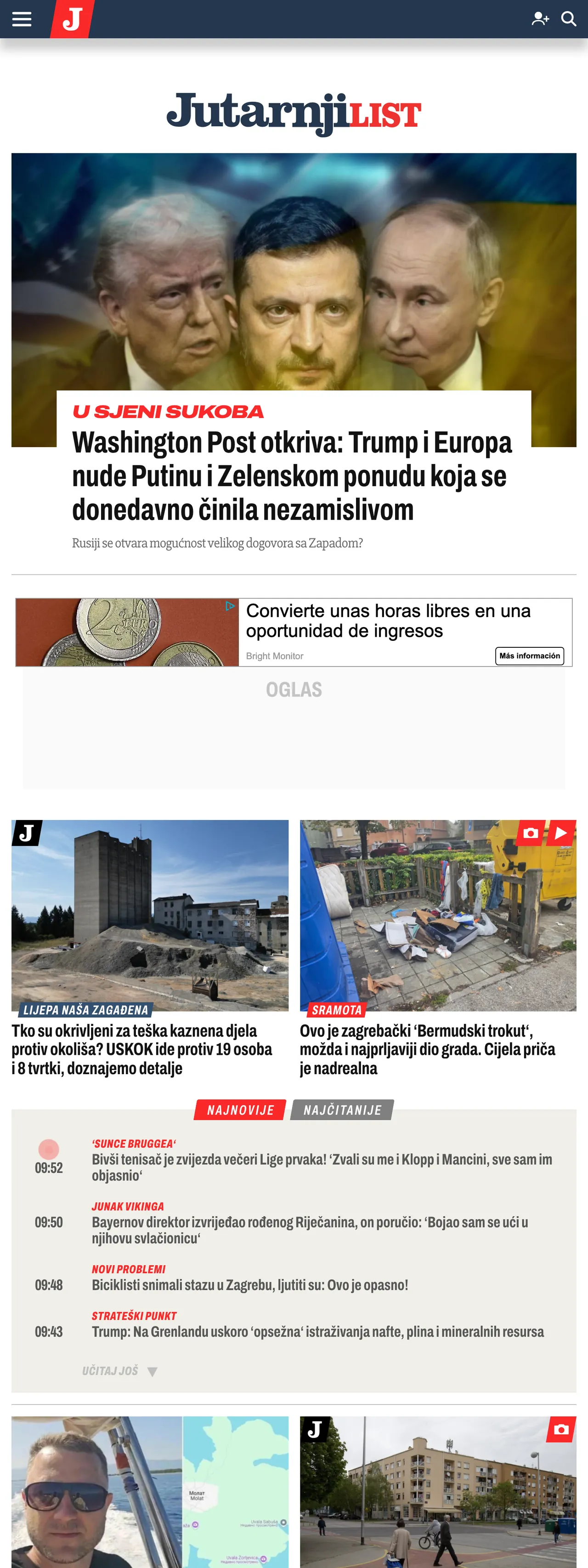 Screenshot of the Jutarnji list front page
