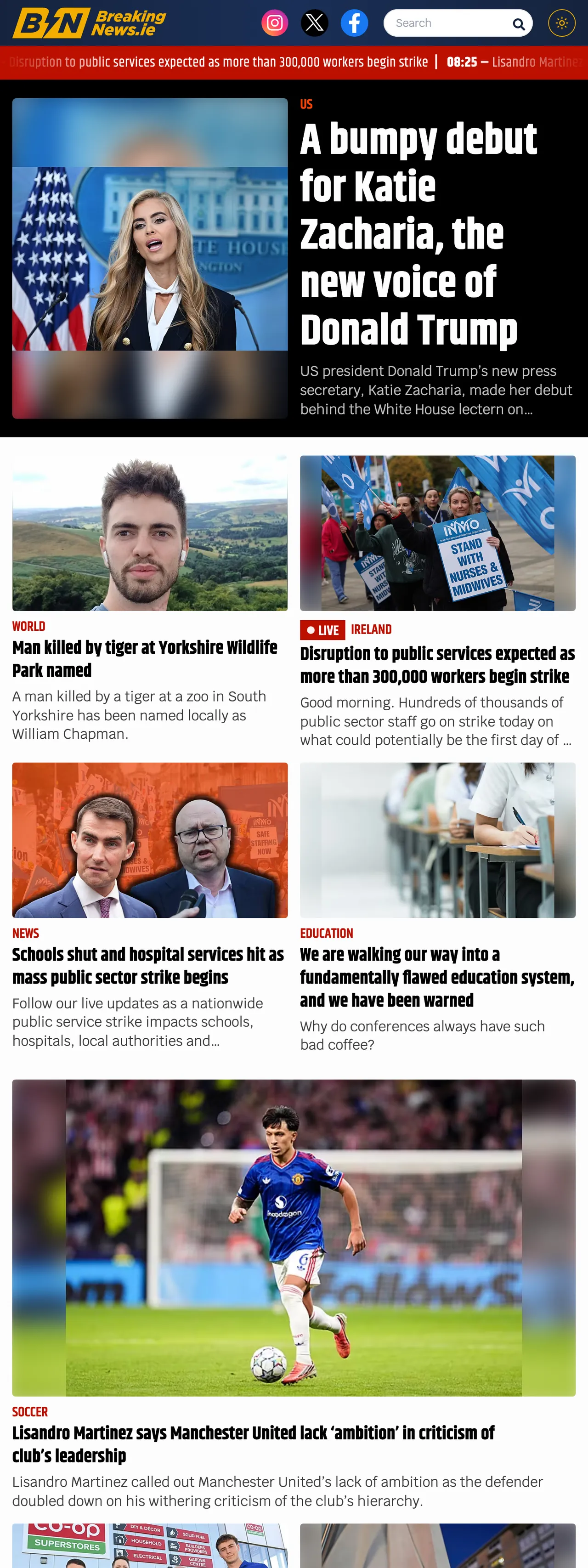 Screenshot of the BreakingNews.ie front page