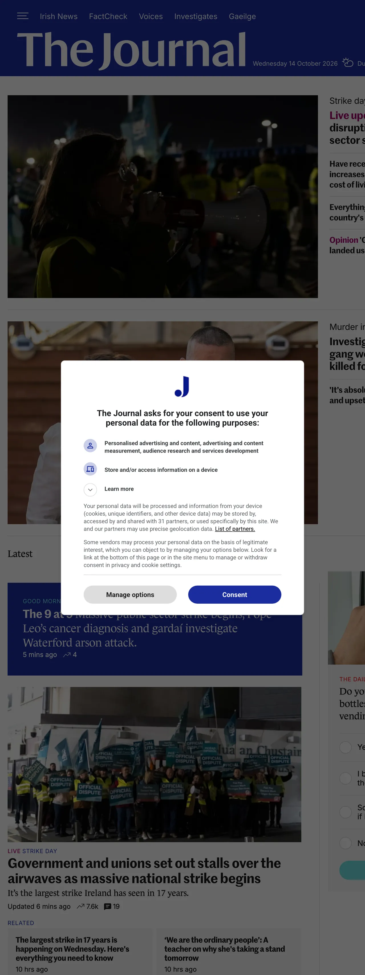 Screenshot of the TheJournal.ie front page
