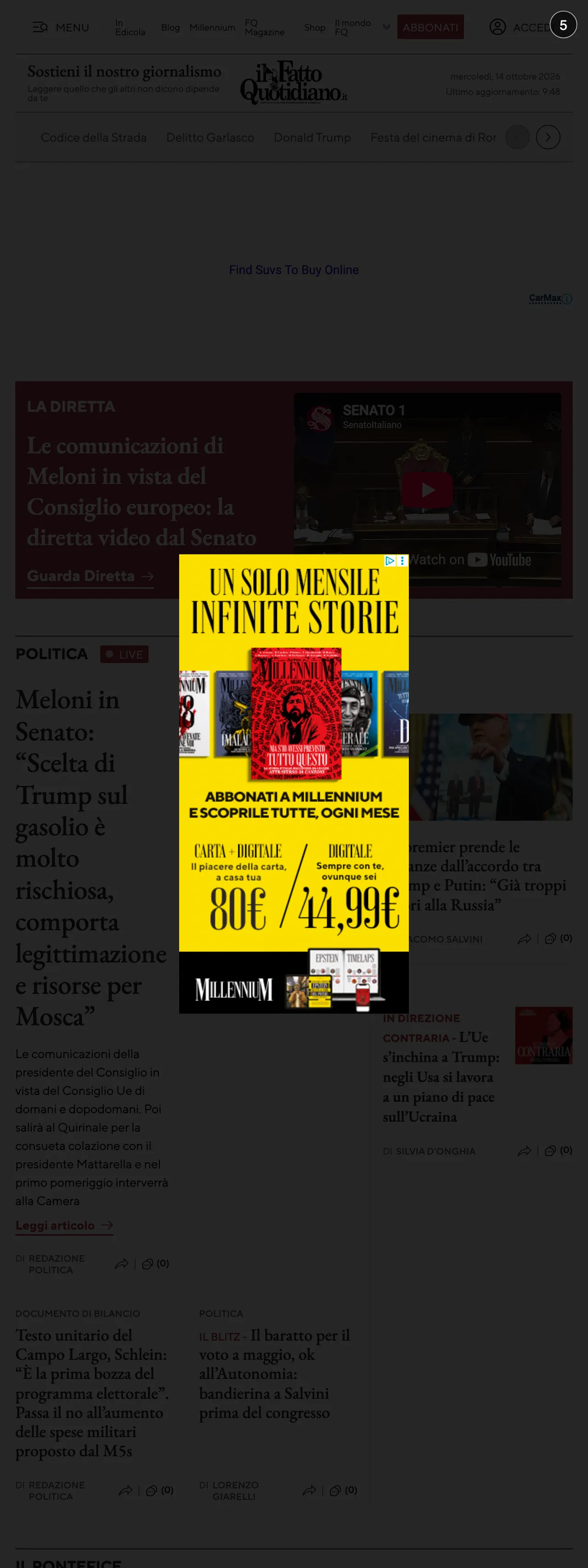 Screenshot of the Il Fatto Quotidiano front page