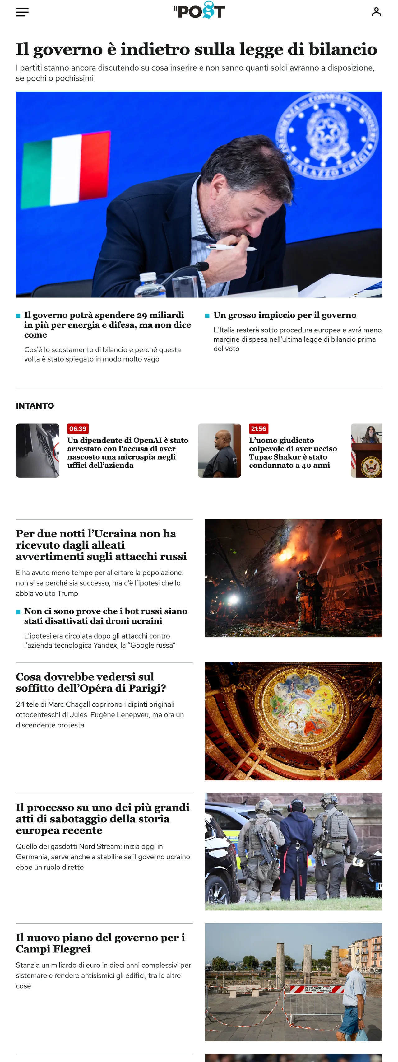 Screenshot of the Il Post front page