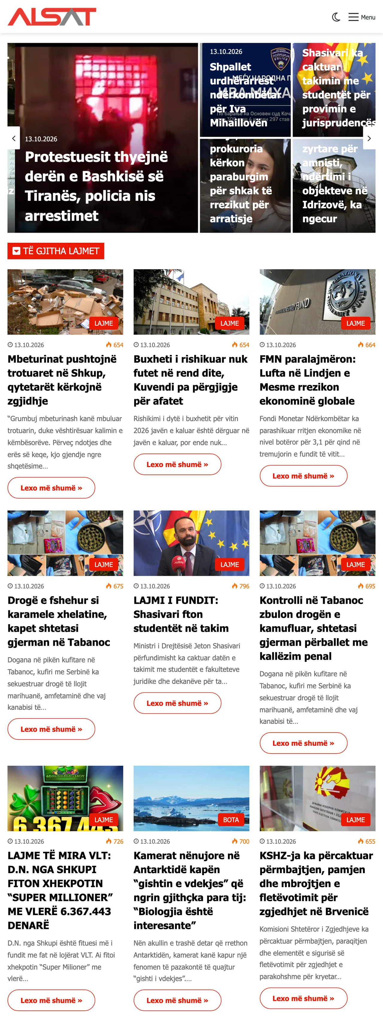 Screenshot of the ALSAT front page