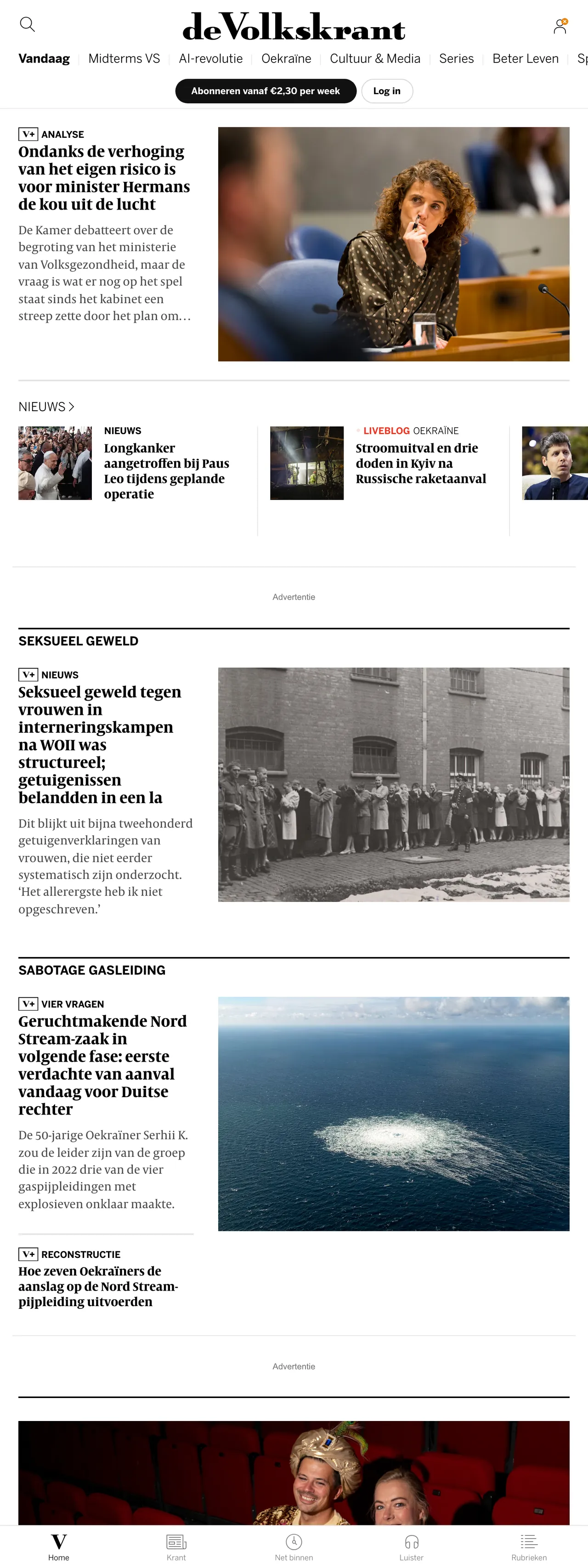 Screenshot of the de Volkskrant front page