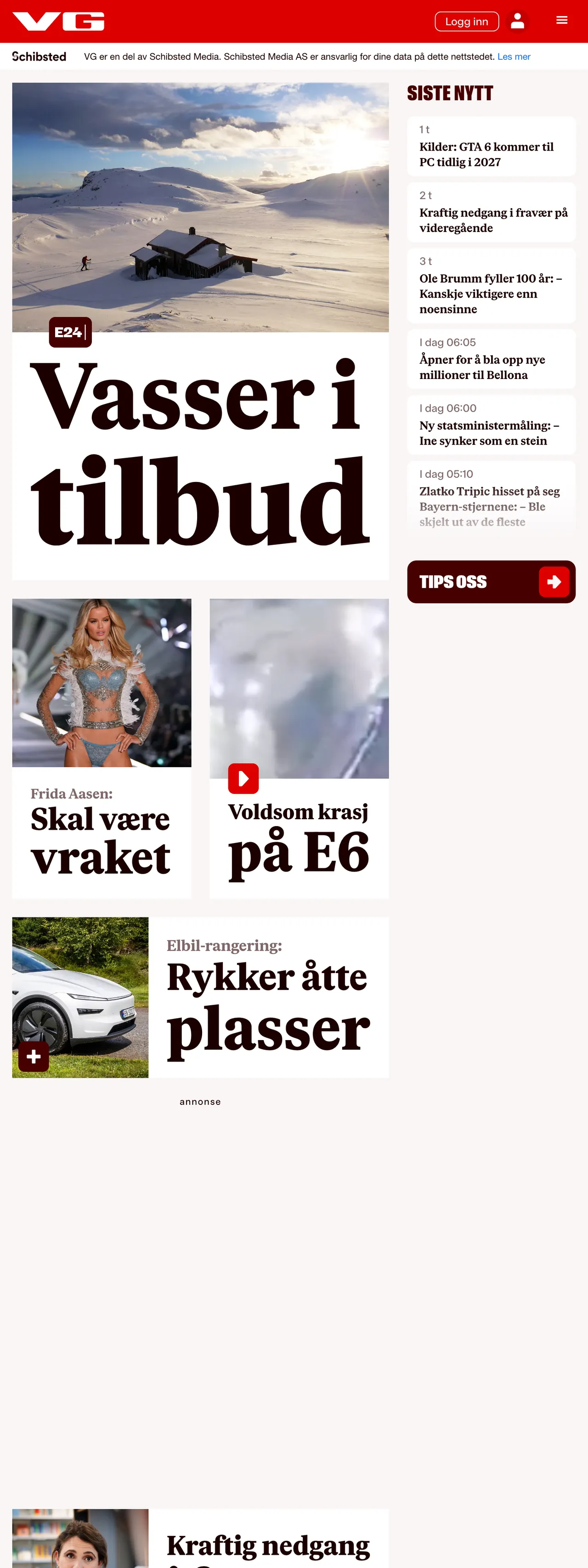 Screenshot of the VG front page
