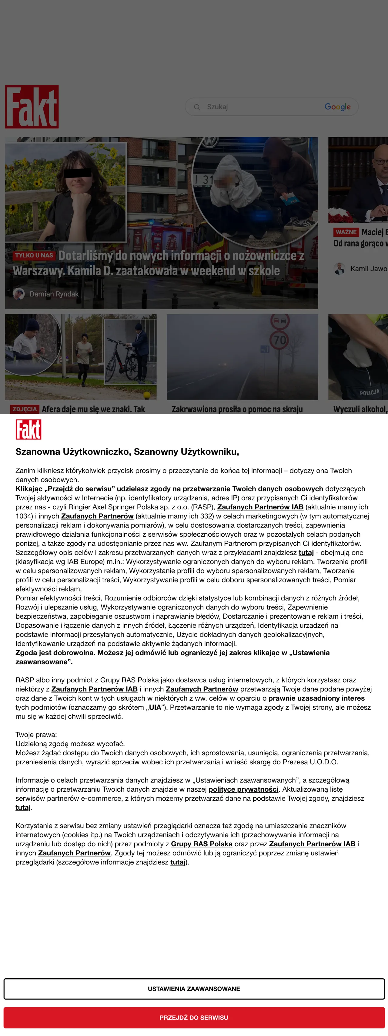 Screenshot of the Fakt front page