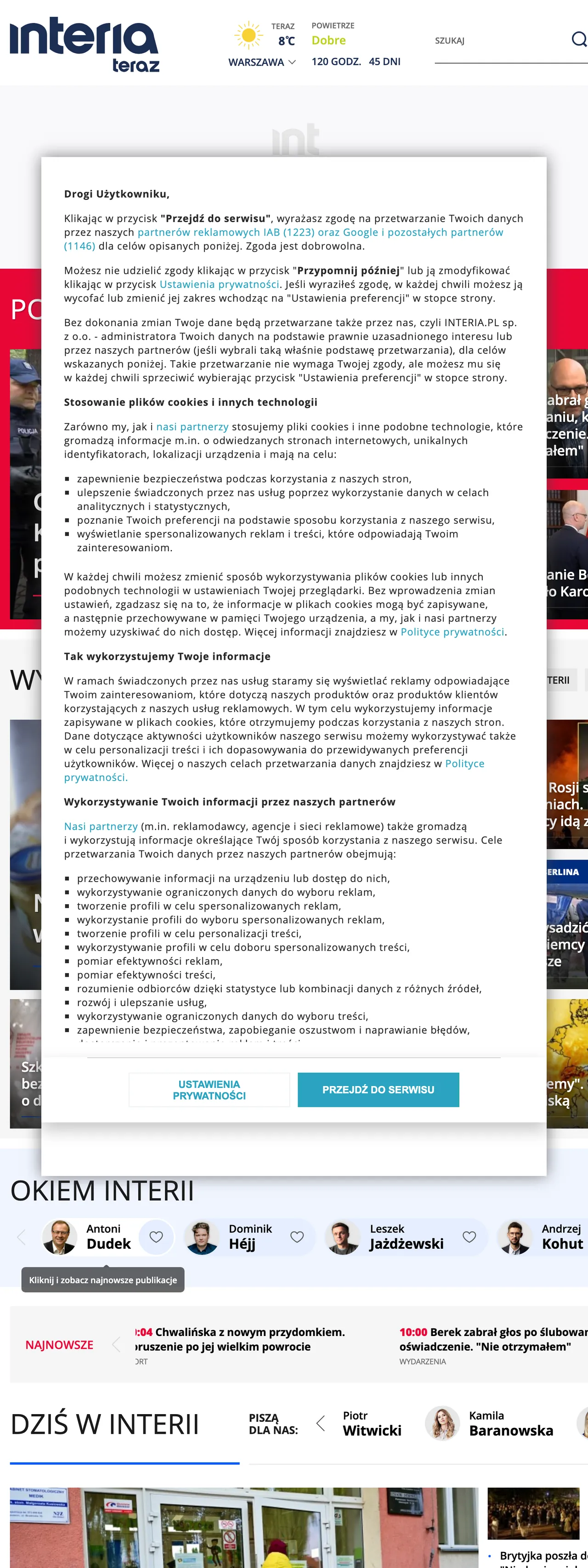 Screenshot of the Interia front page