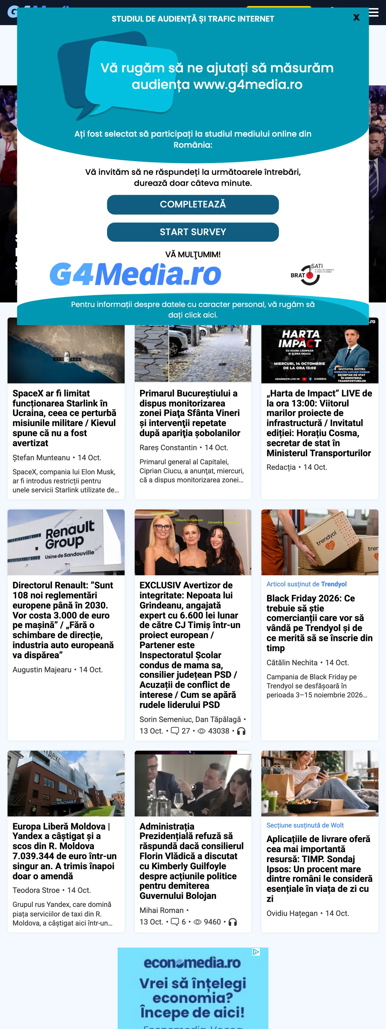 Screenshot of the G4Media front page