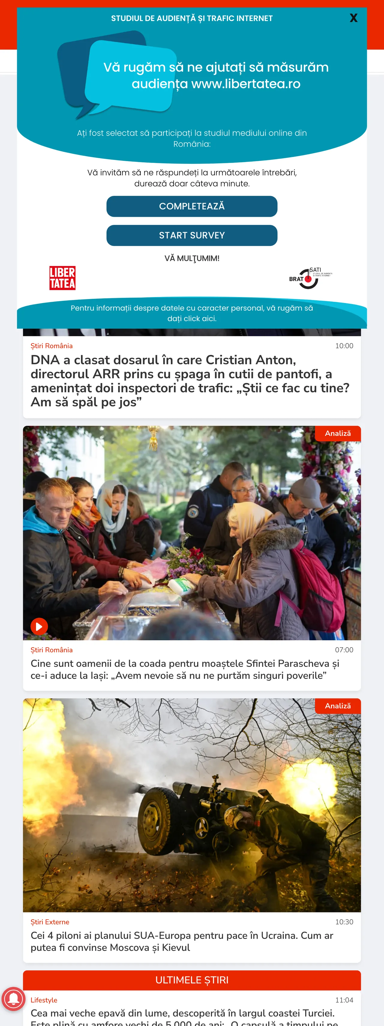 Screenshot of the Libertatea front page