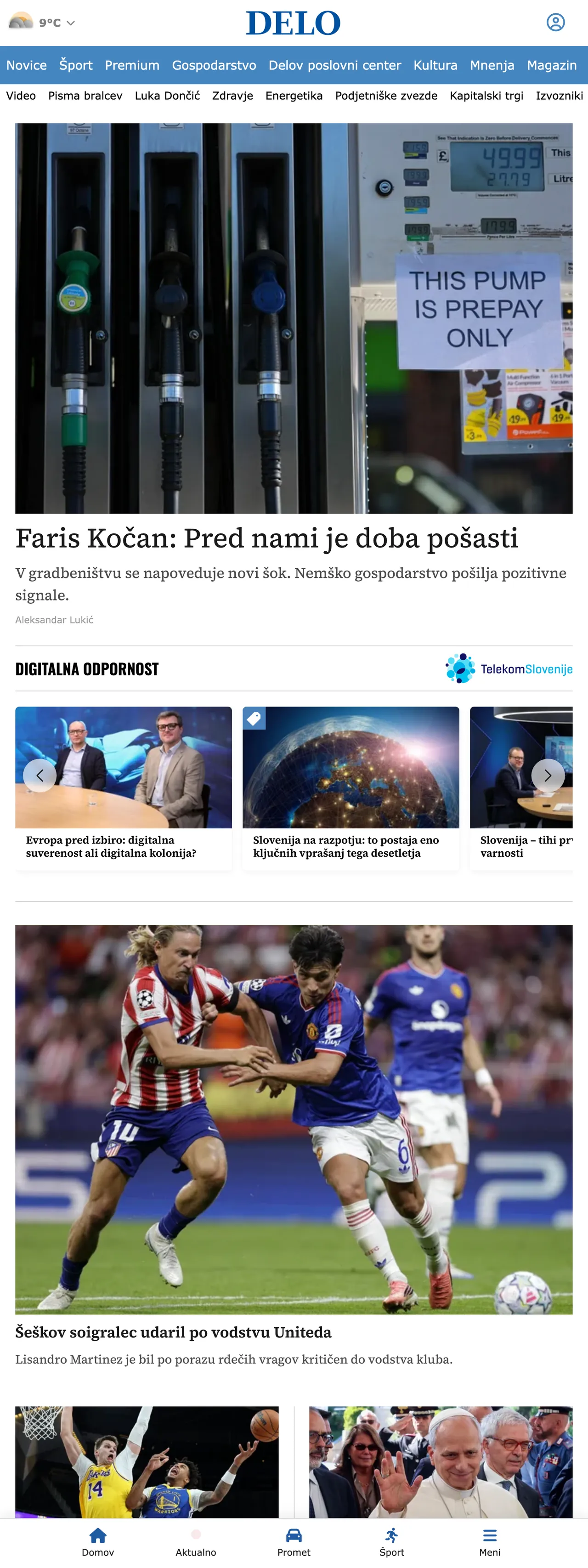 Screenshot of the Delo front page