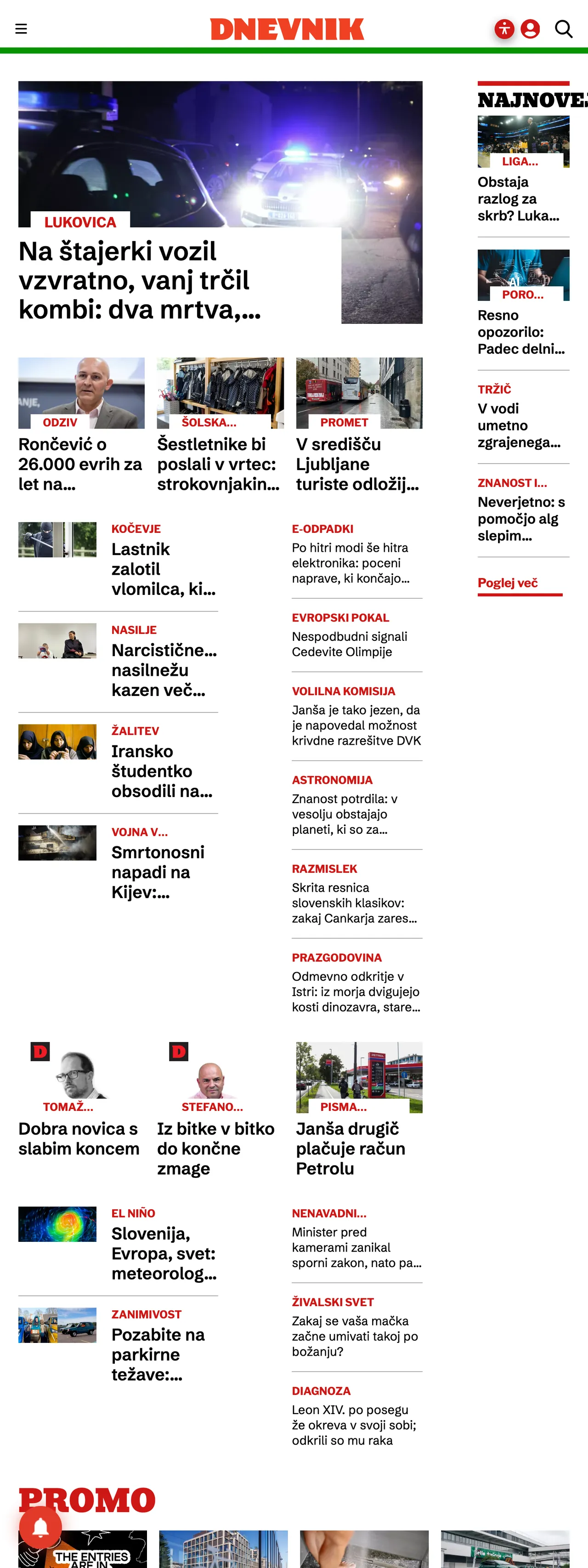 Screenshot of the Dnevnik front page