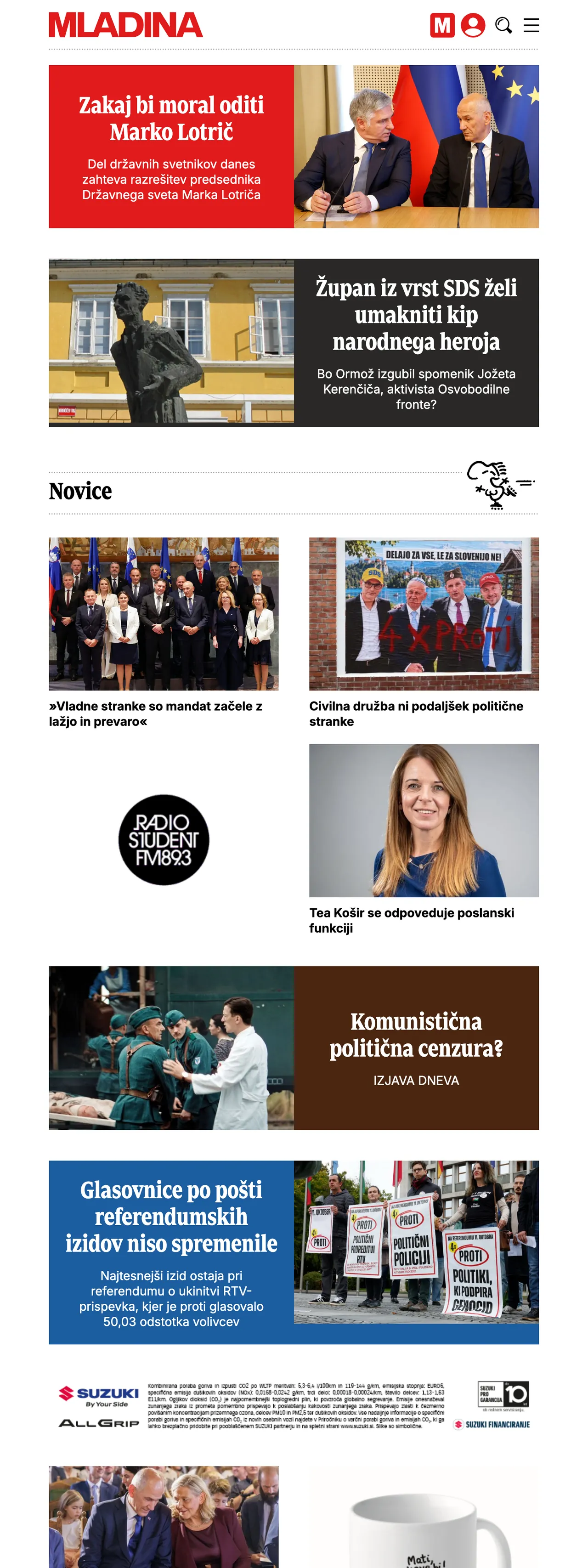 Screenshot of the Mladina front page