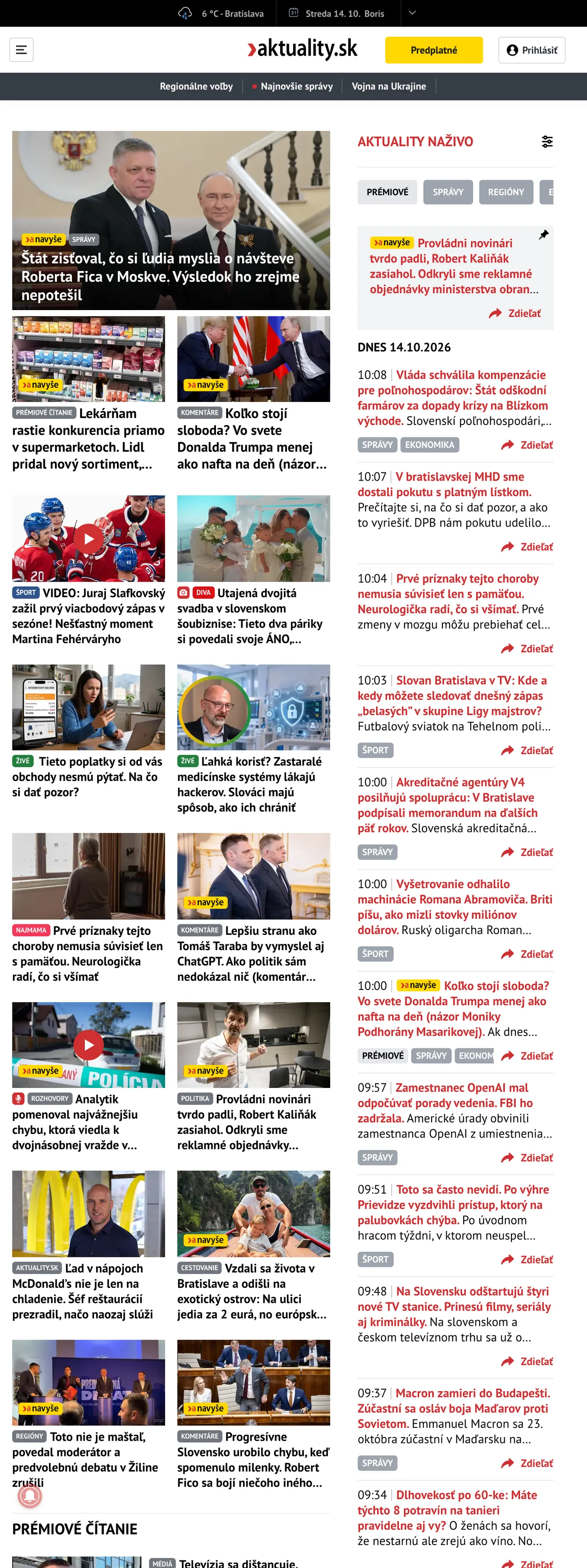 Screenshot of the Aktuality.sk front page