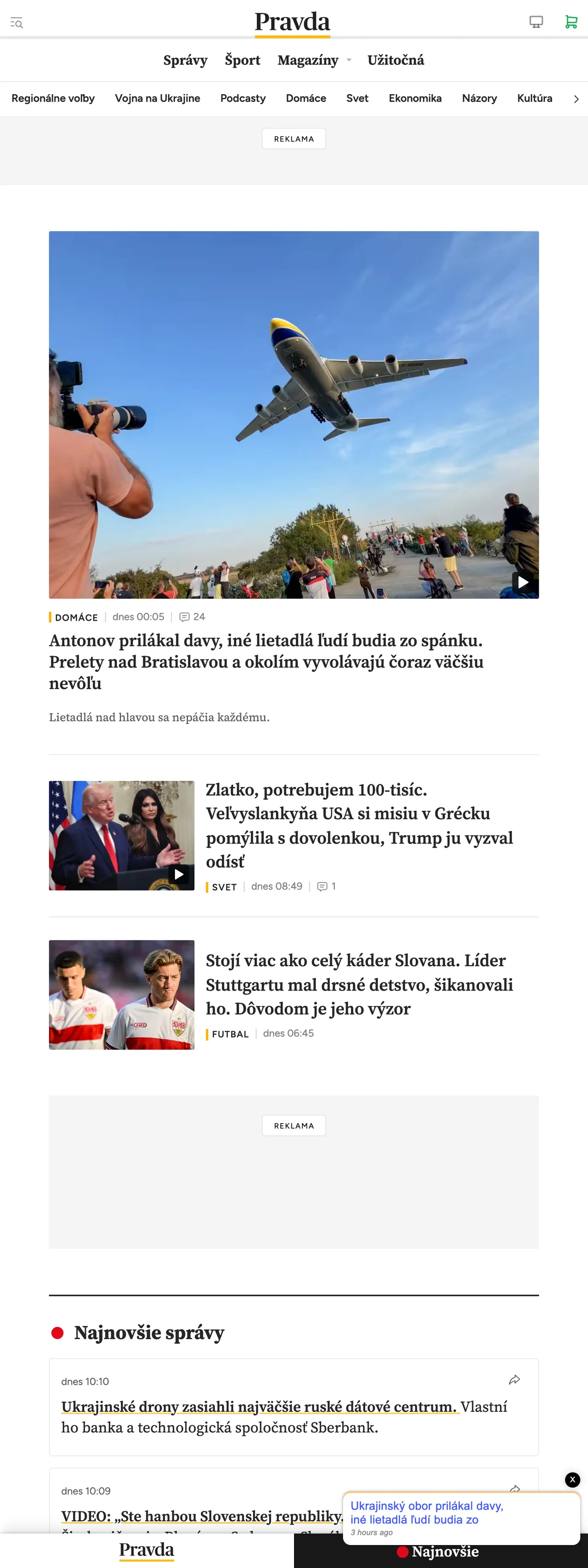 Screenshot of the Pravda front page