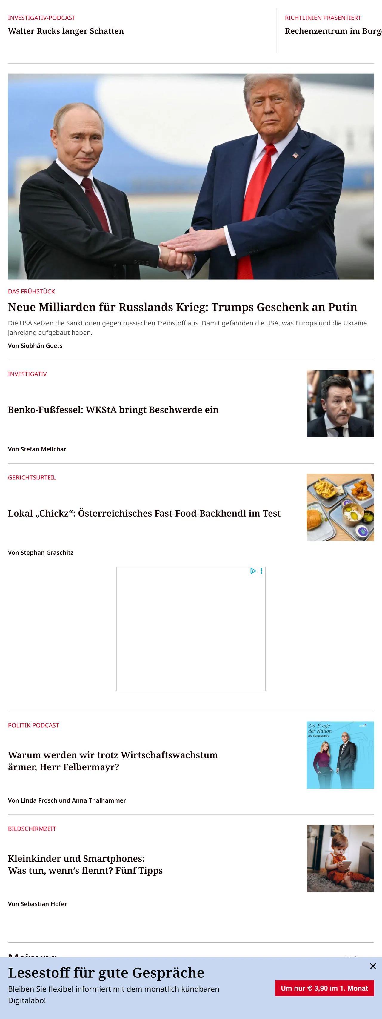 Screenshot of the profil front page