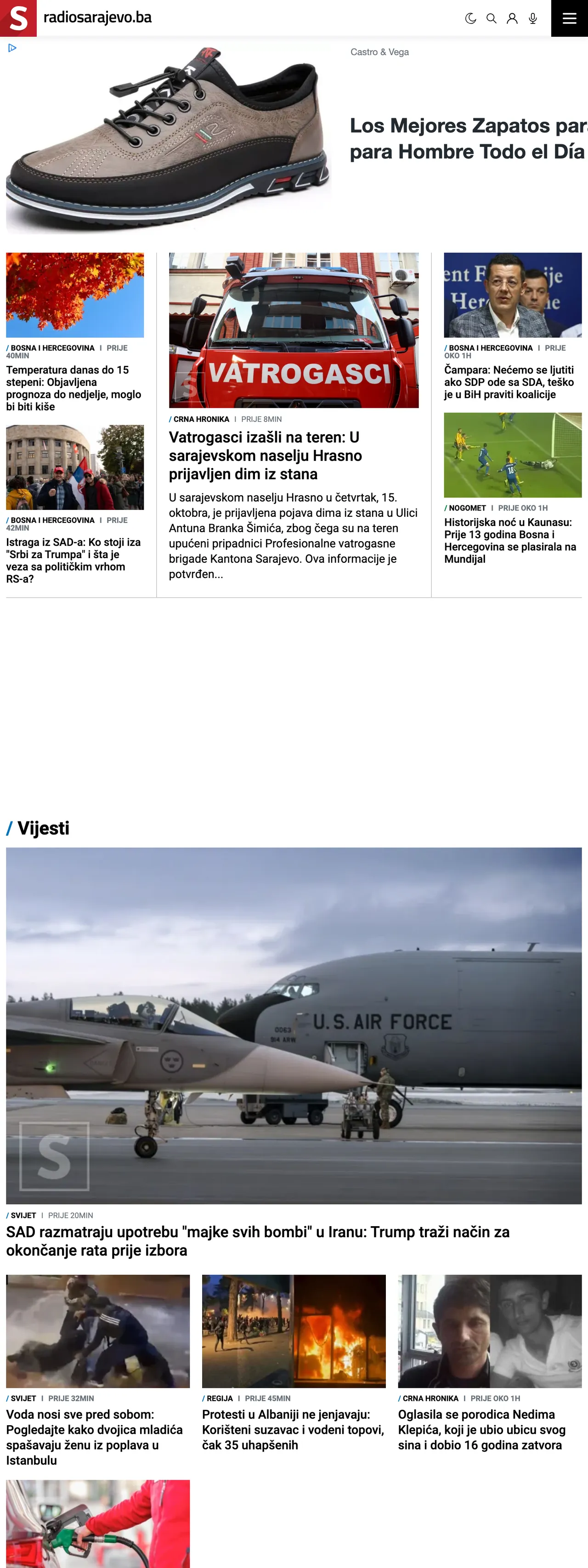 Screenshot of the Radio Sarajevo front page