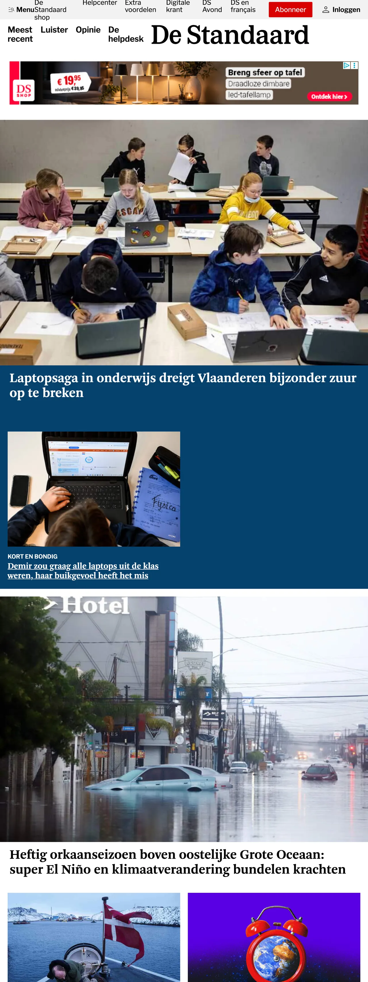Screenshot of the De Standaard front page