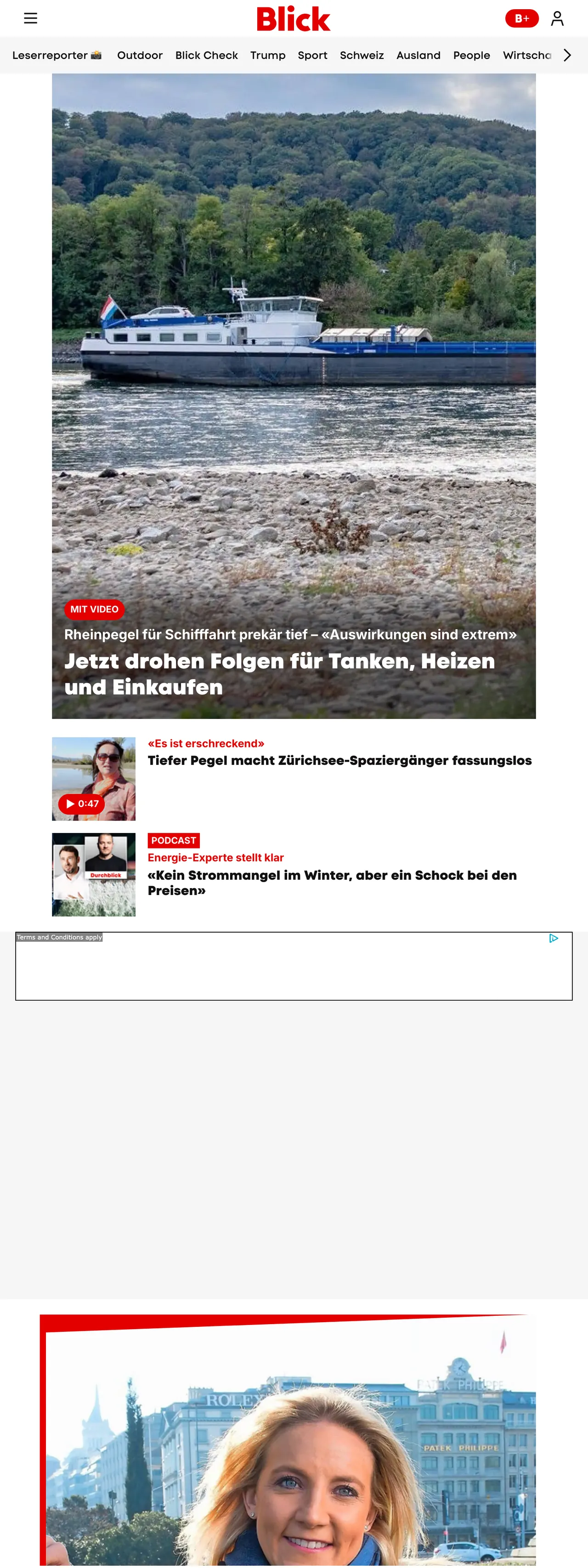 Screenshot of the Blick front page
