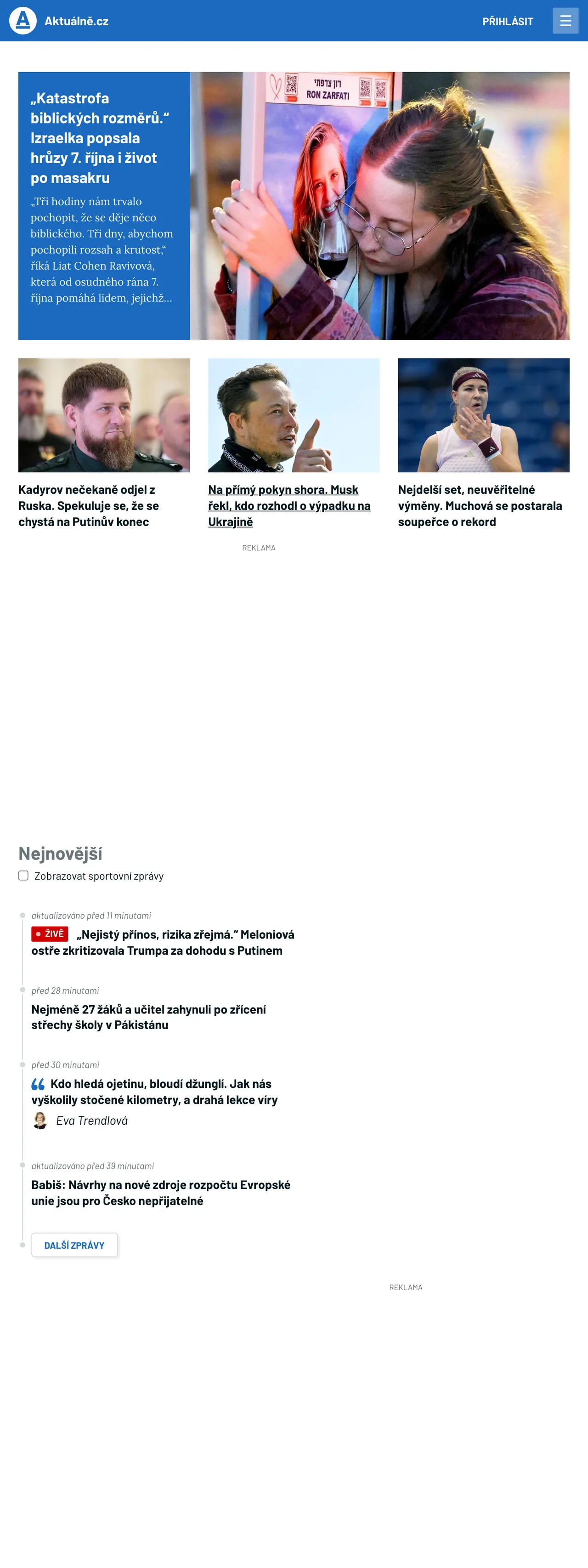 Screenshot of the Aktuálně.cz front page