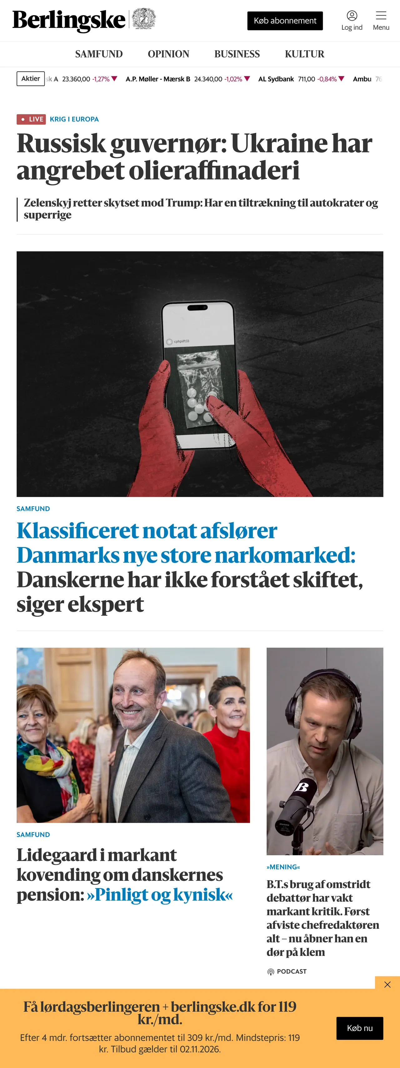 Screenshot of the Berlingske front page