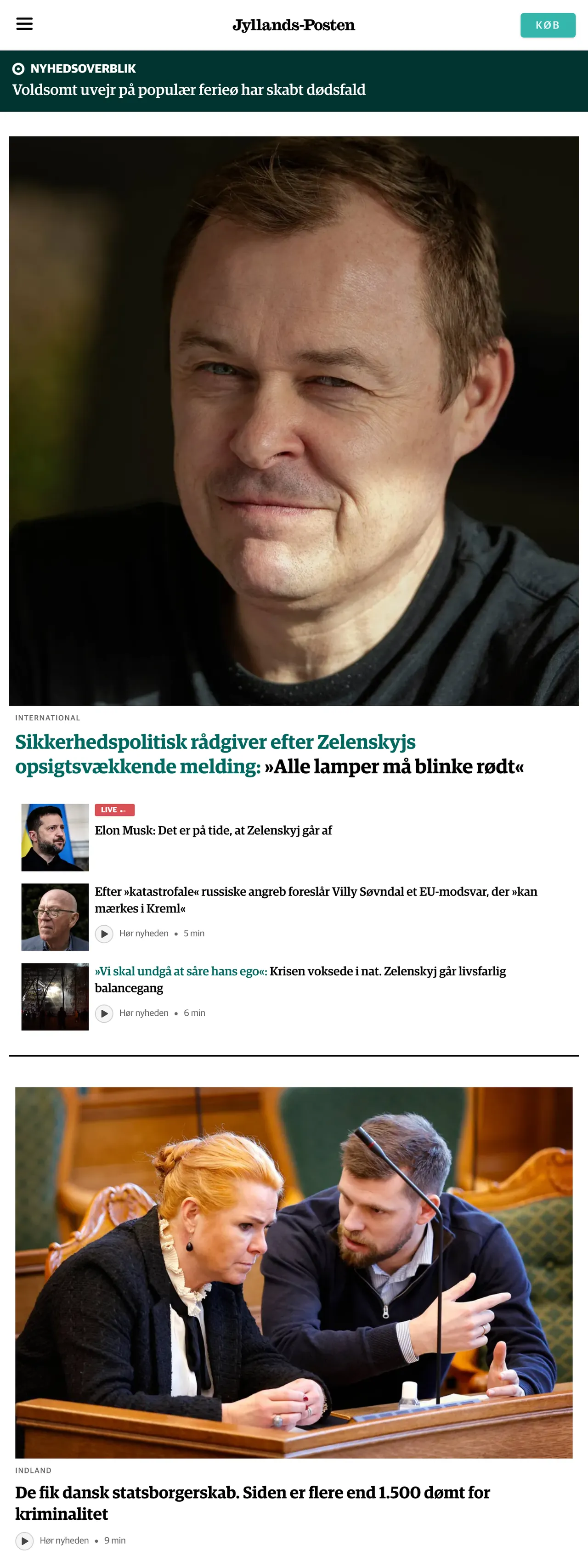 Screenshot of the Jyllands-Posten front page