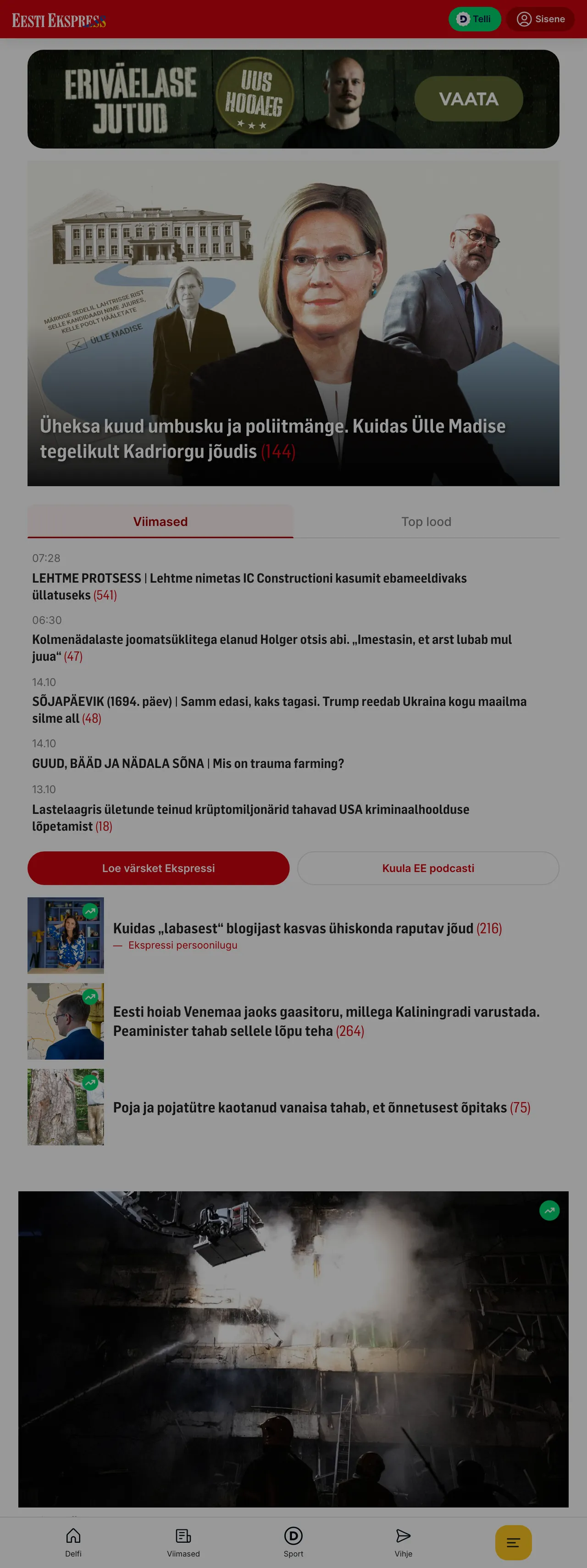 Screenshot of the Eesti Ekspress front page