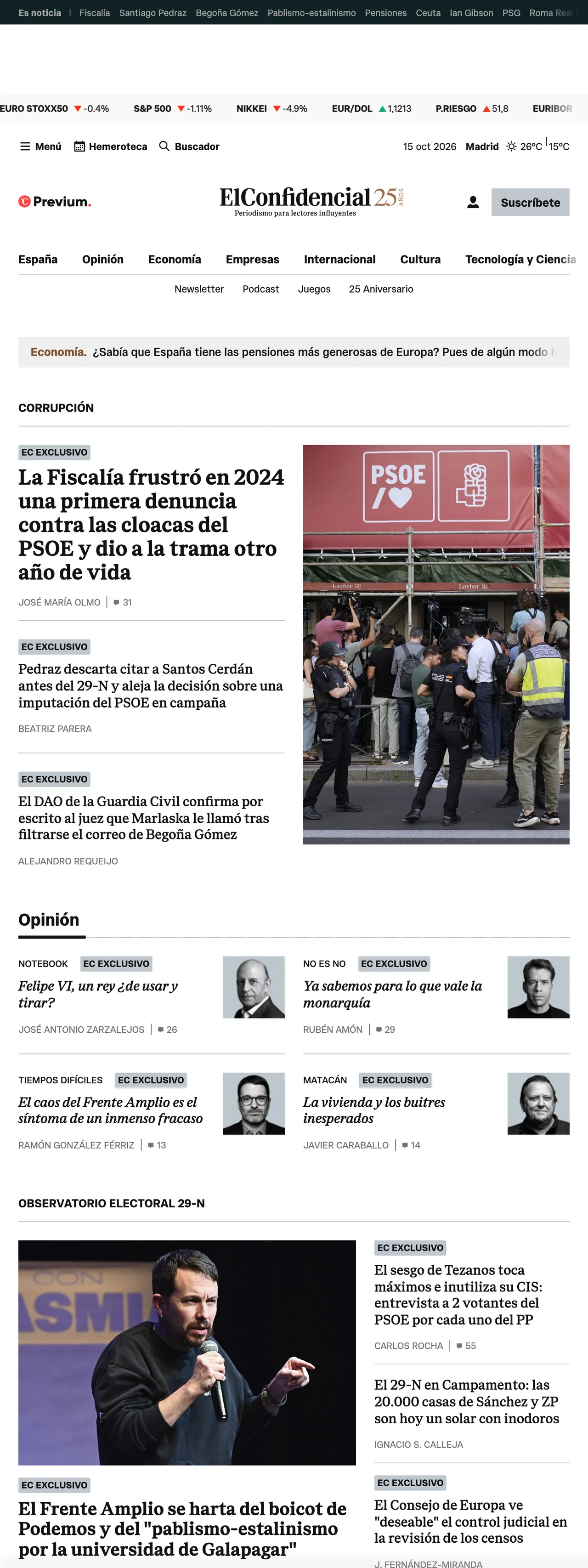 Screenshot of the El Confidencial front page