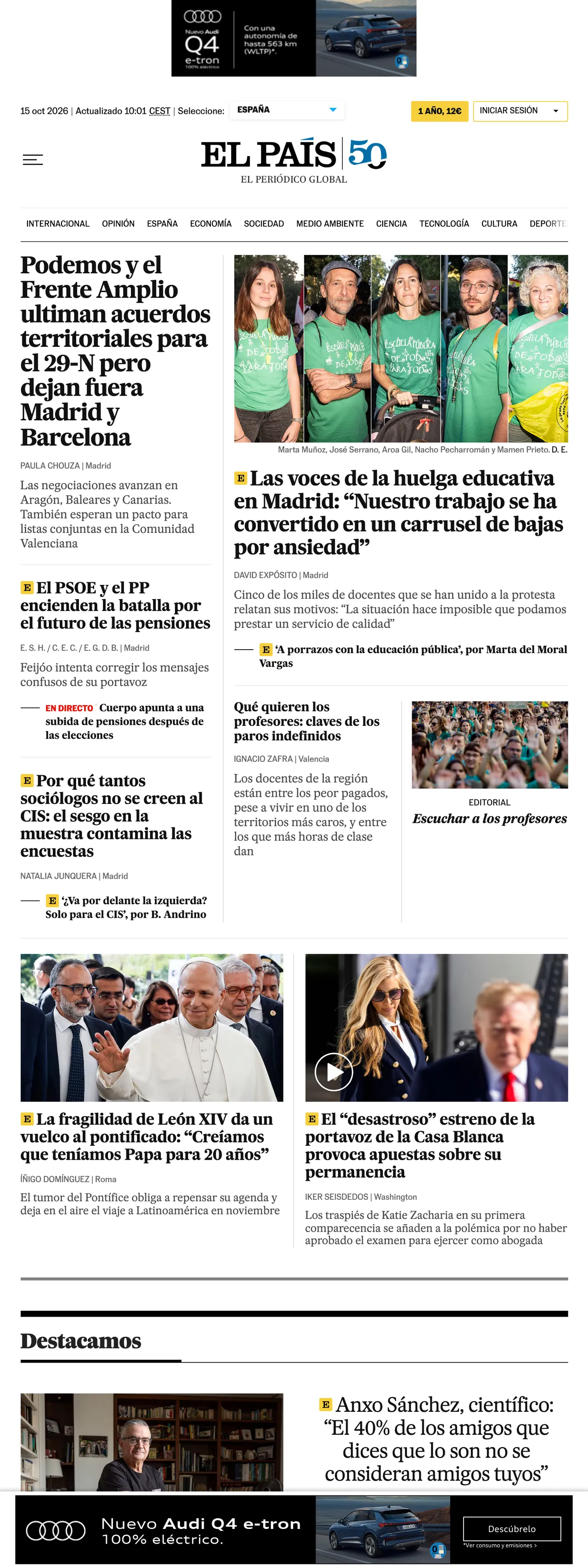 Screenshot of the EL PAÍS front page