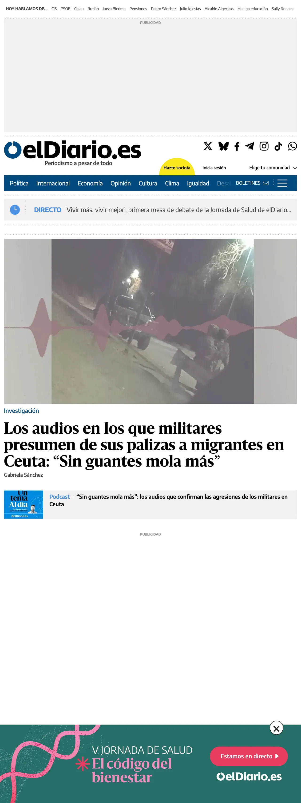 Screenshot of the elDiario.es front page
