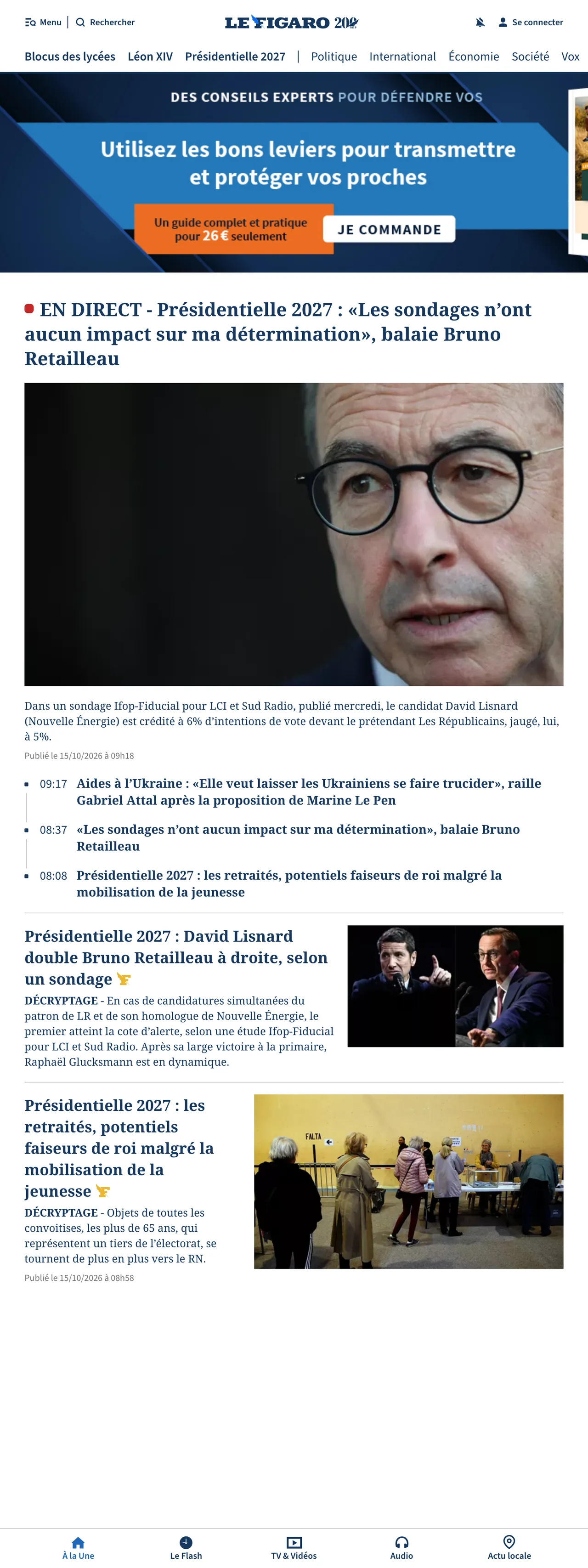 Screenshot of the Le Figaro front page