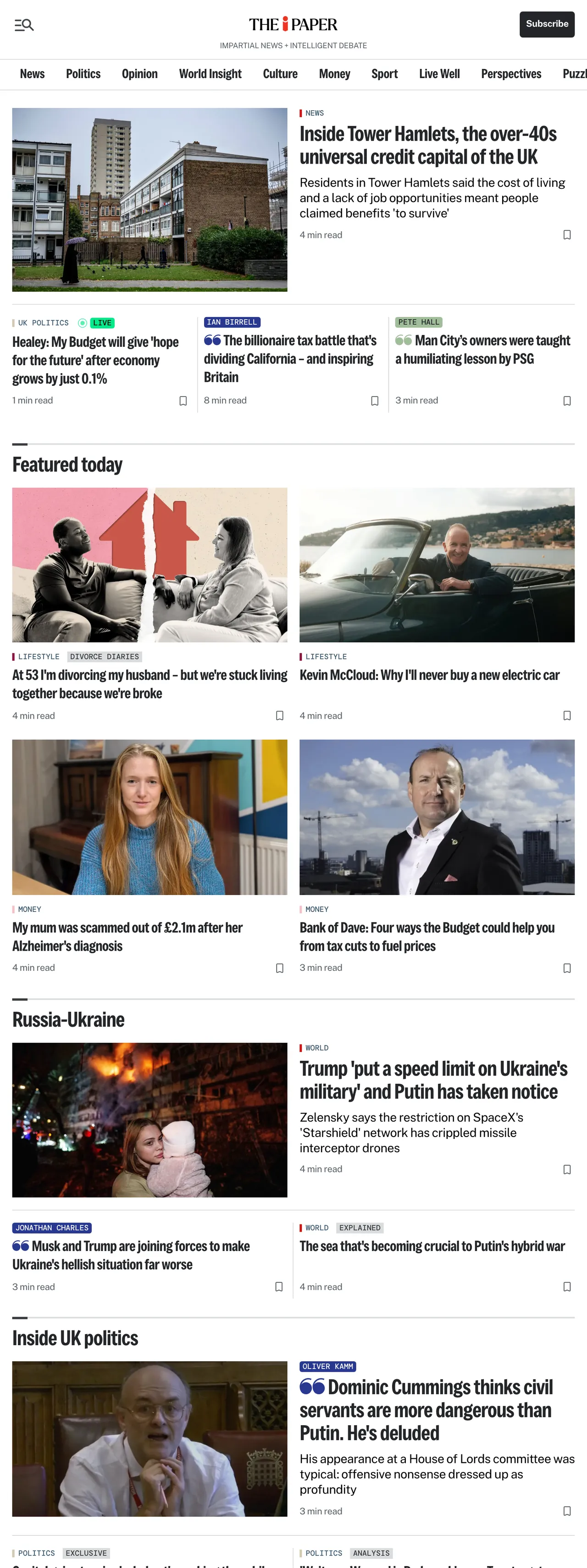 Screenshot of the The i Paper front page