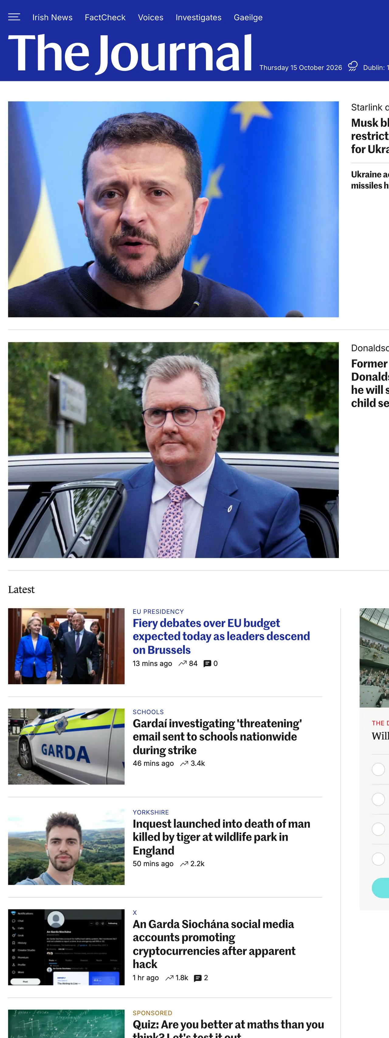 Screenshot of the TheJournal.ie front page