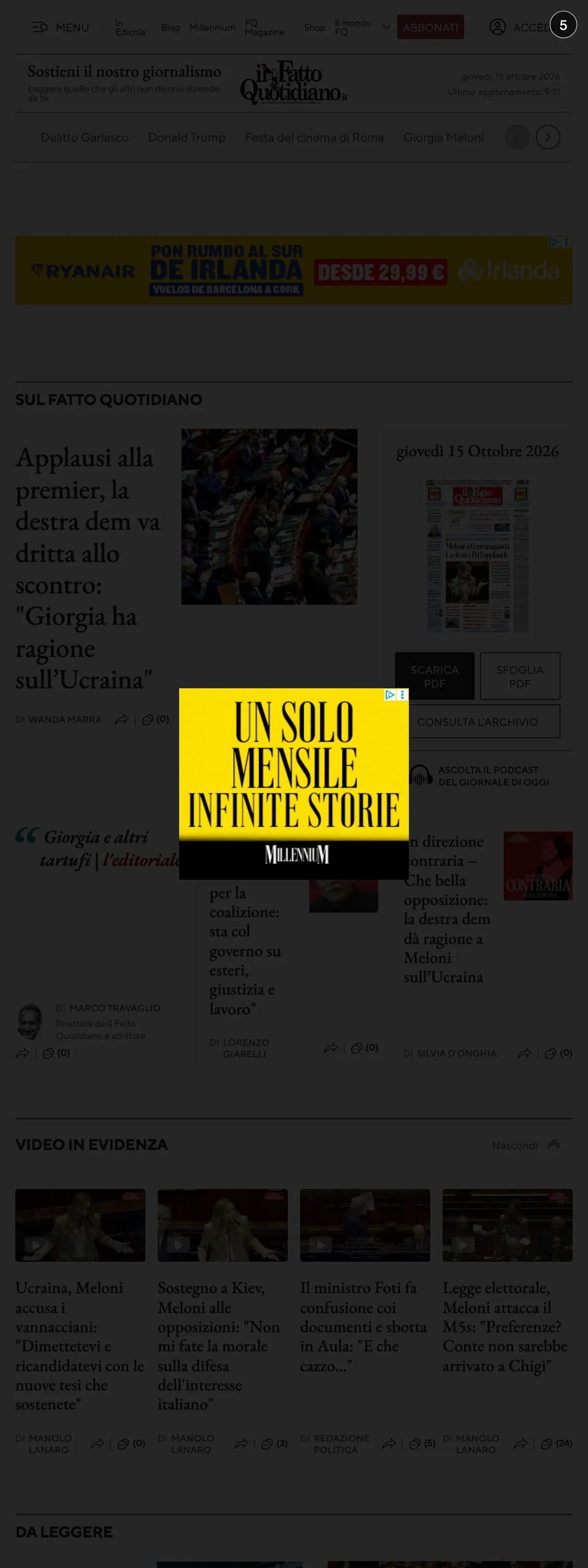 Screenshot of the Il Fatto Quotidiano front page