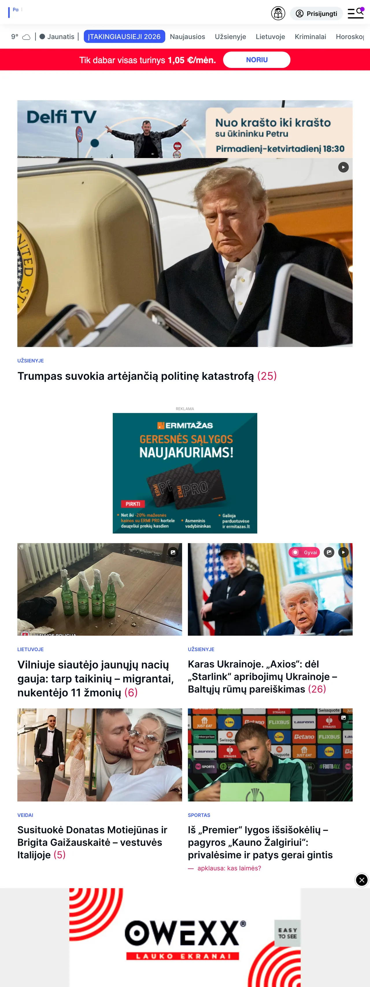 Screenshot of the Delfi front page