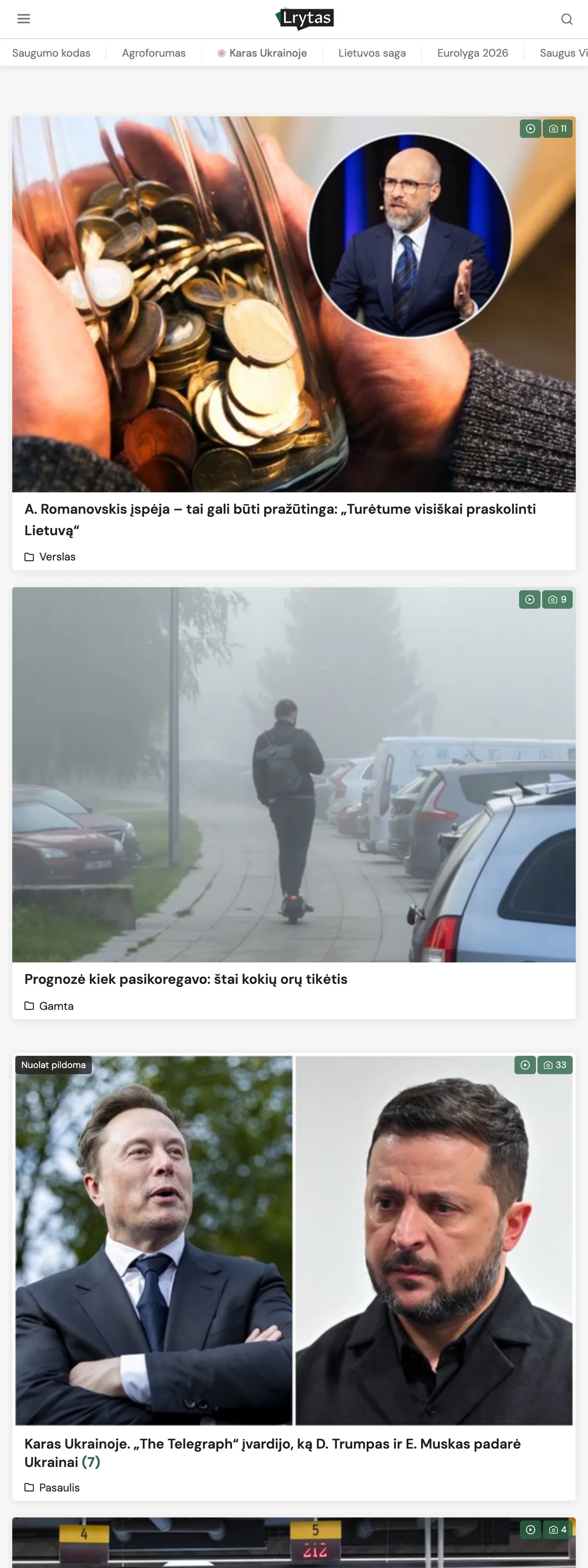 Screenshot of the Lrytas front page