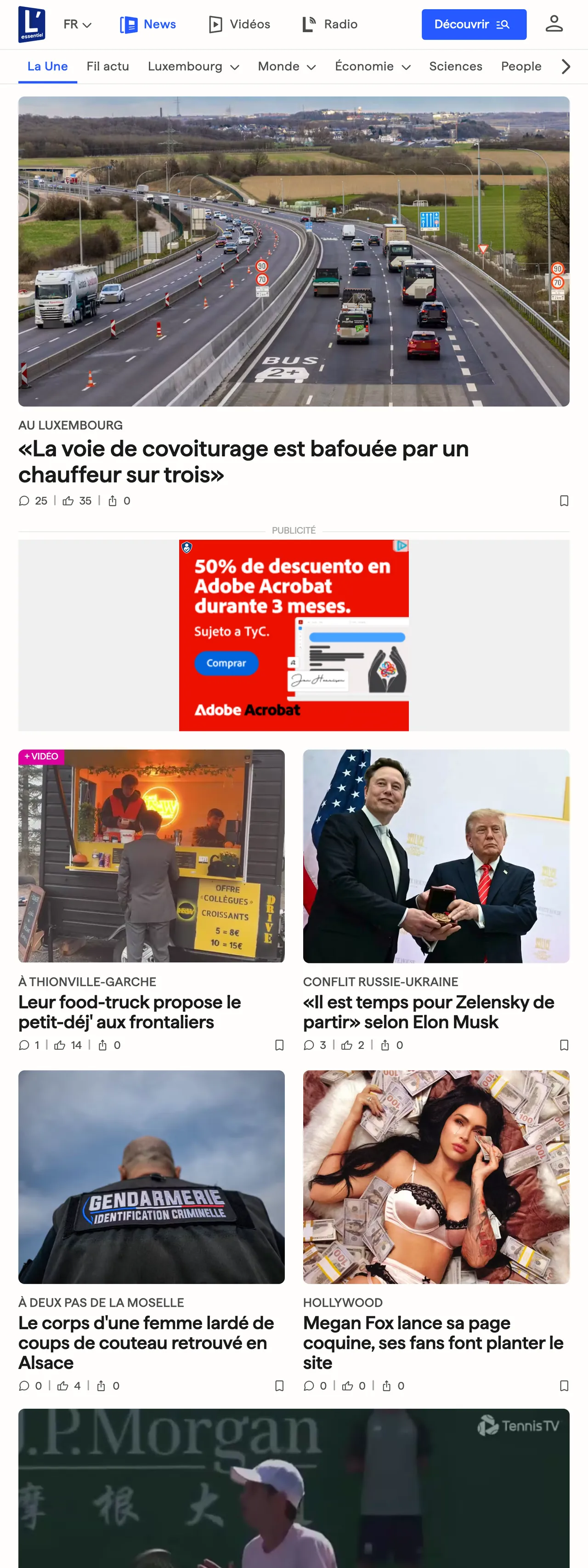 Screenshot of the L'essentiel front page