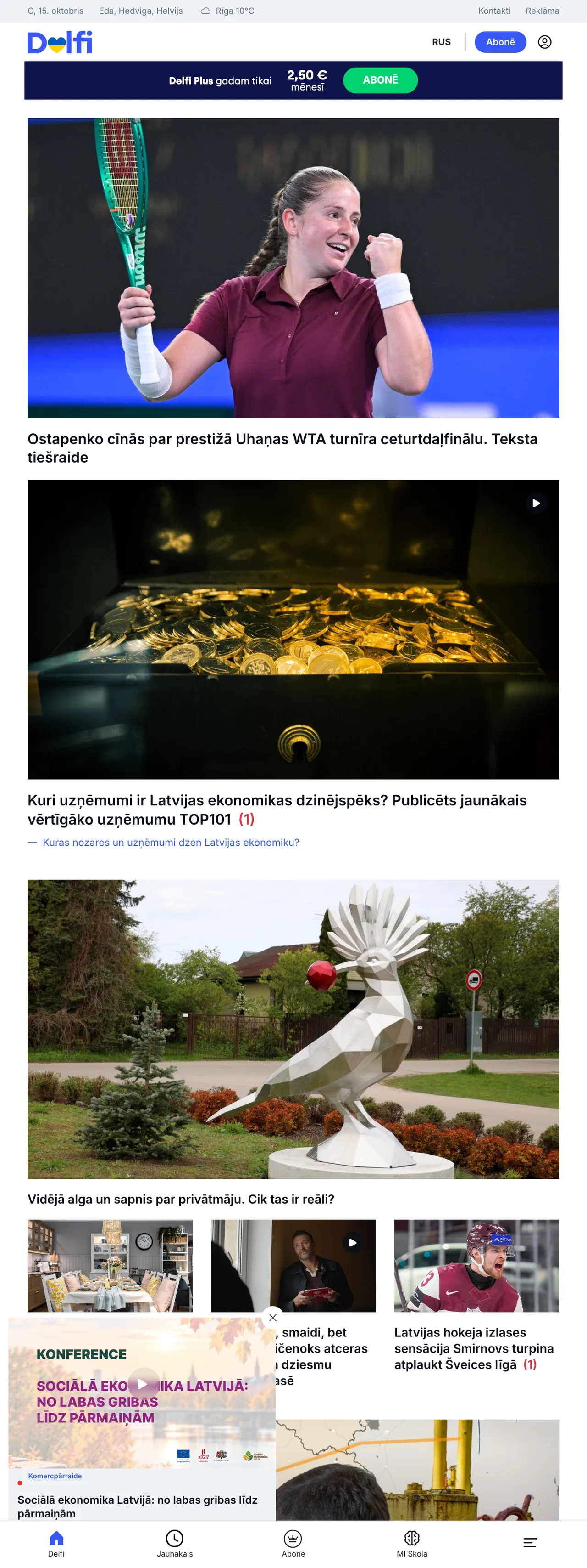 Screenshot of the Delfi front page