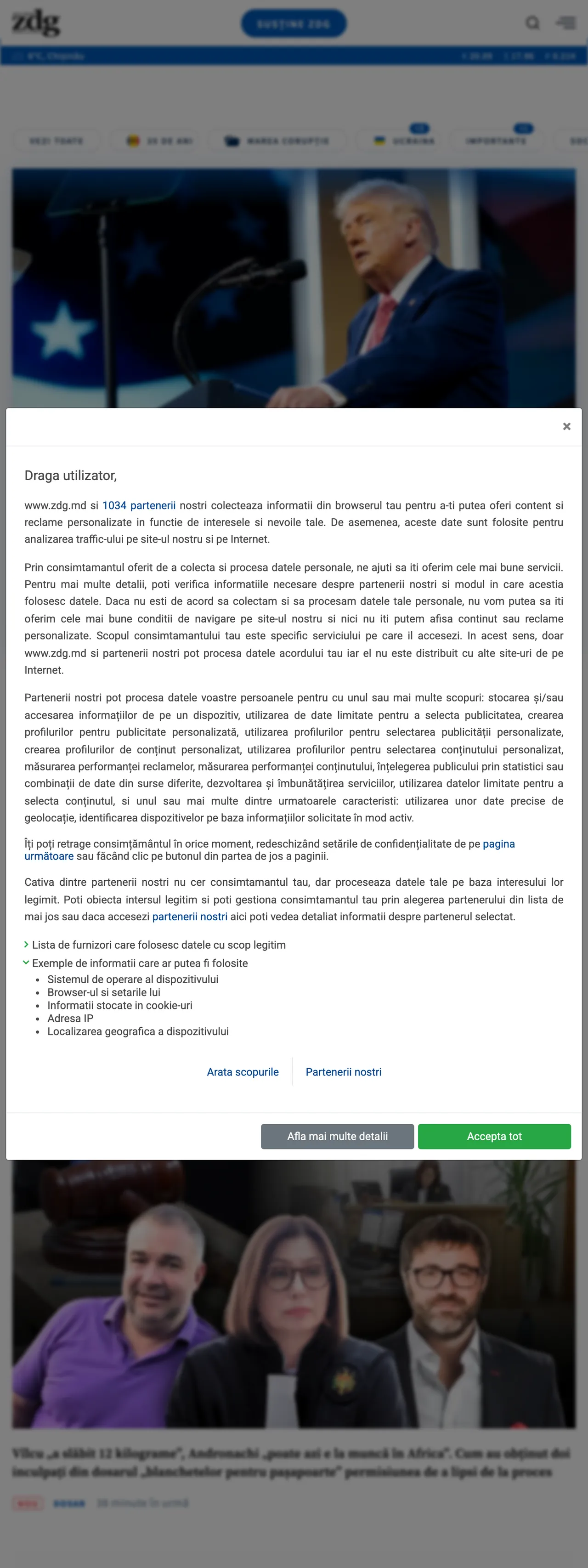 Screenshot of the Ziarul de Gardă front page