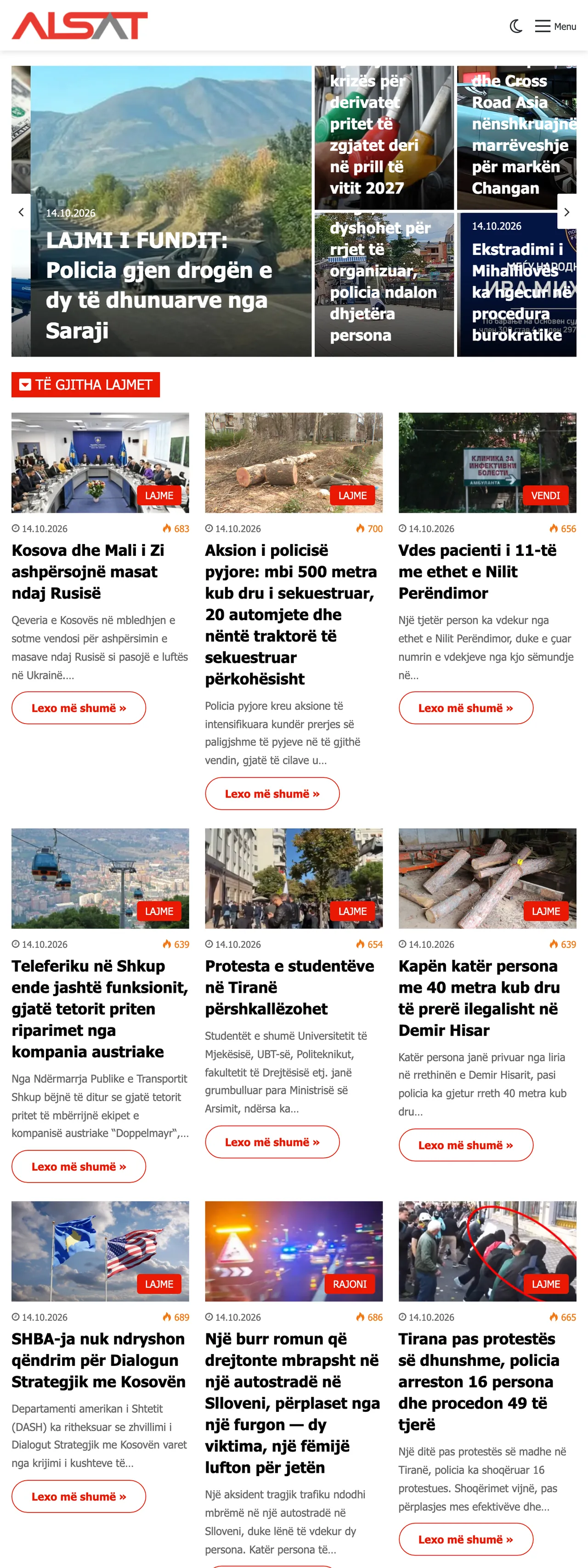 Screenshot of the ALSAT front page